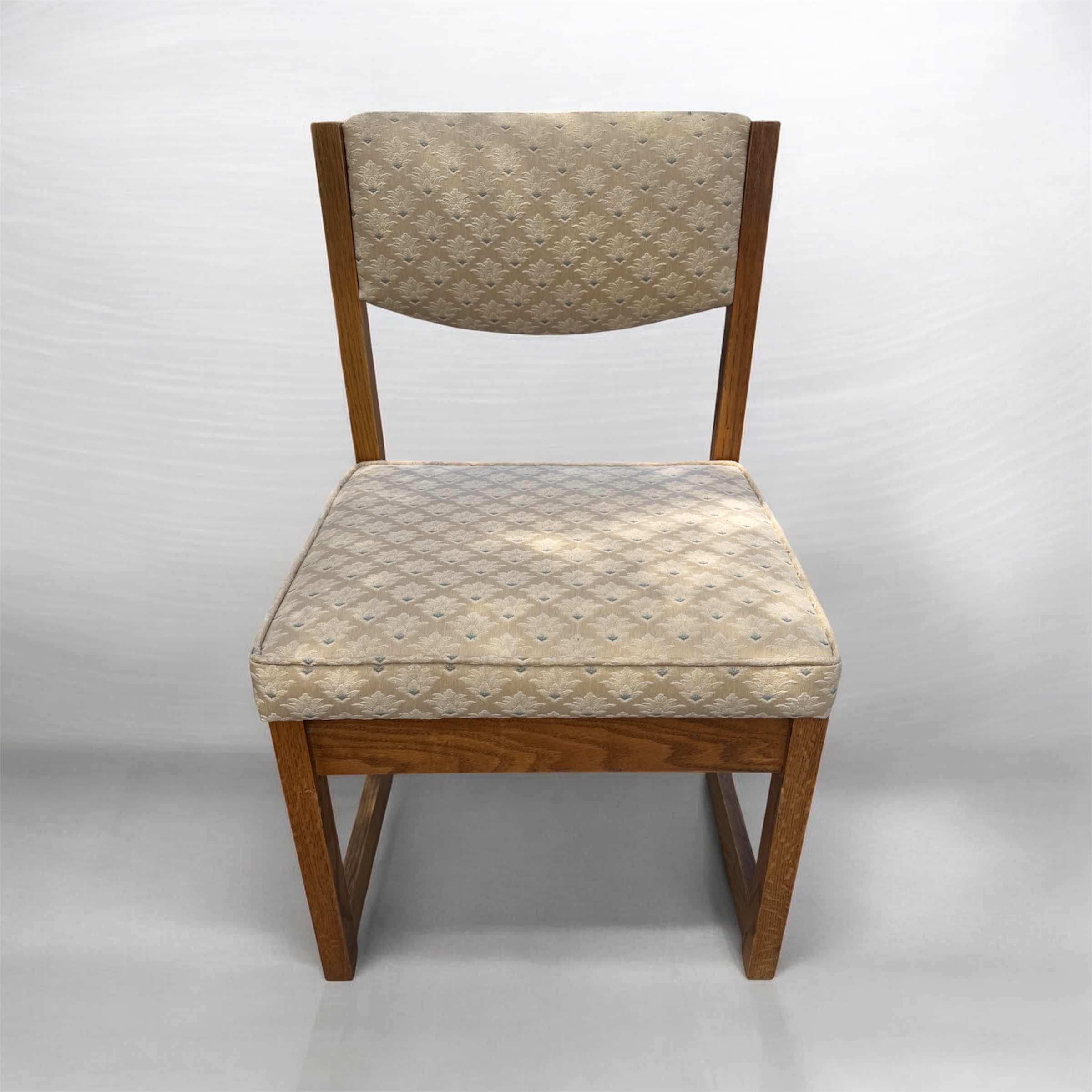 Photo 1 of 2-OAK SIDE CHAIRS W CREAM PRINTED FABRIC