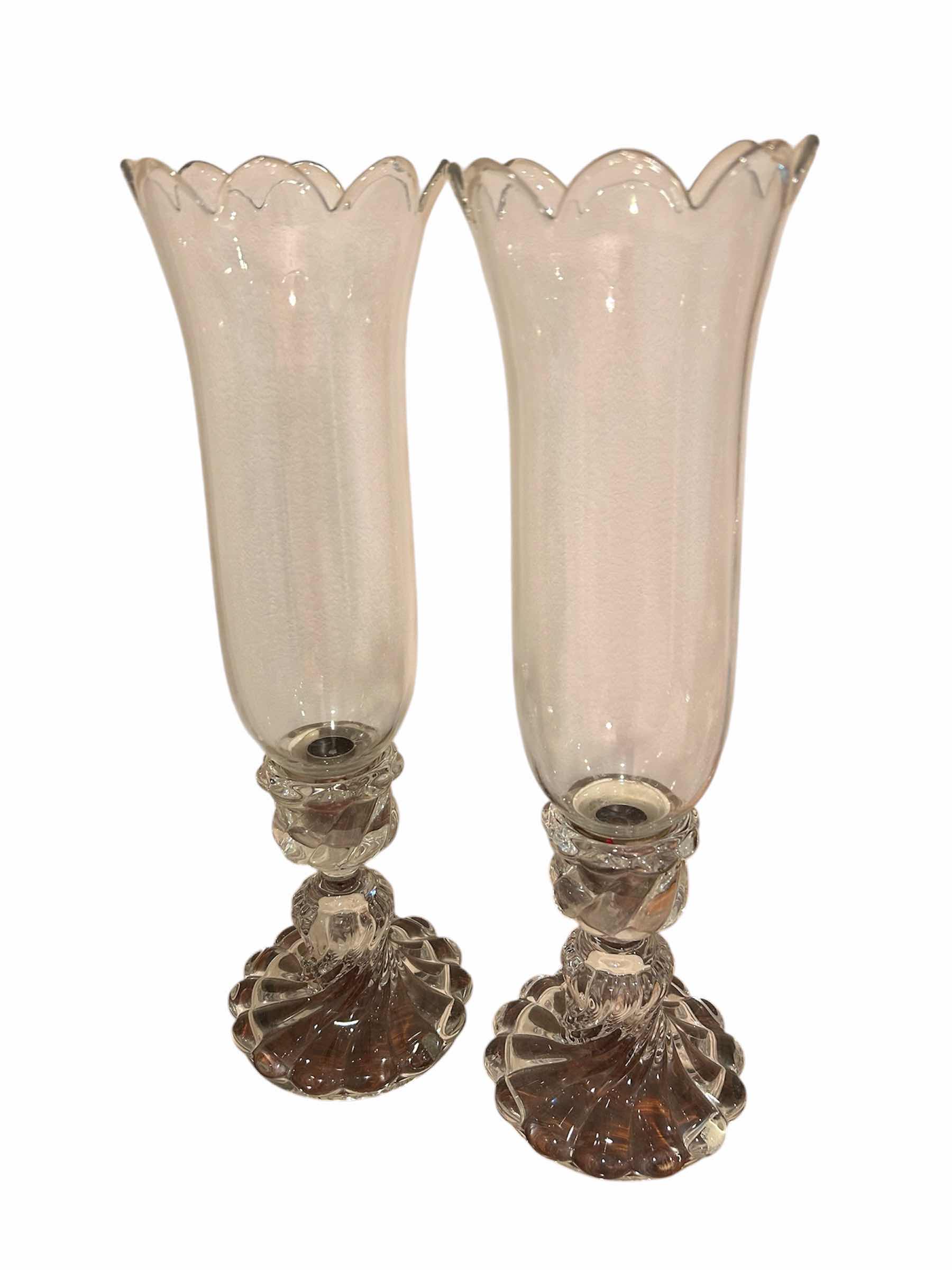 Photo 1 of 2- BACCARAT CRYSTAL HURRICANE HOLDERS H 16"