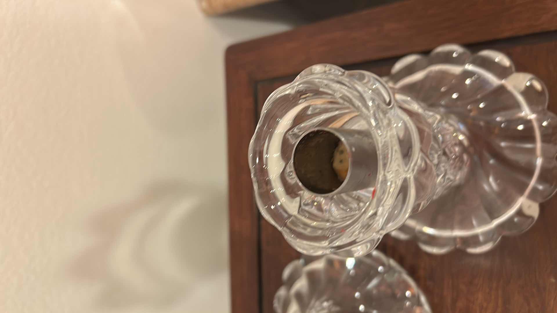 Photo 1 of 2- BACCARAT CRYSTAL HURRICANE HOLDERS H 16"