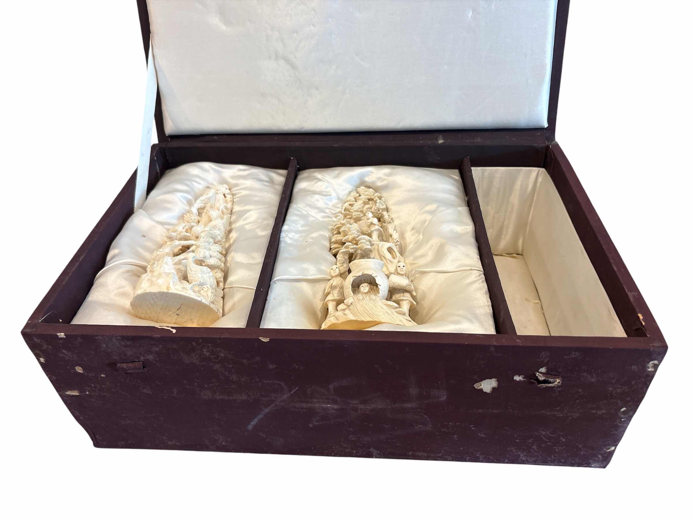 Photo 1 of IVORY Chinese carved ivory or bone figurine depicting a miniature landscape scene with figures. H6” $104