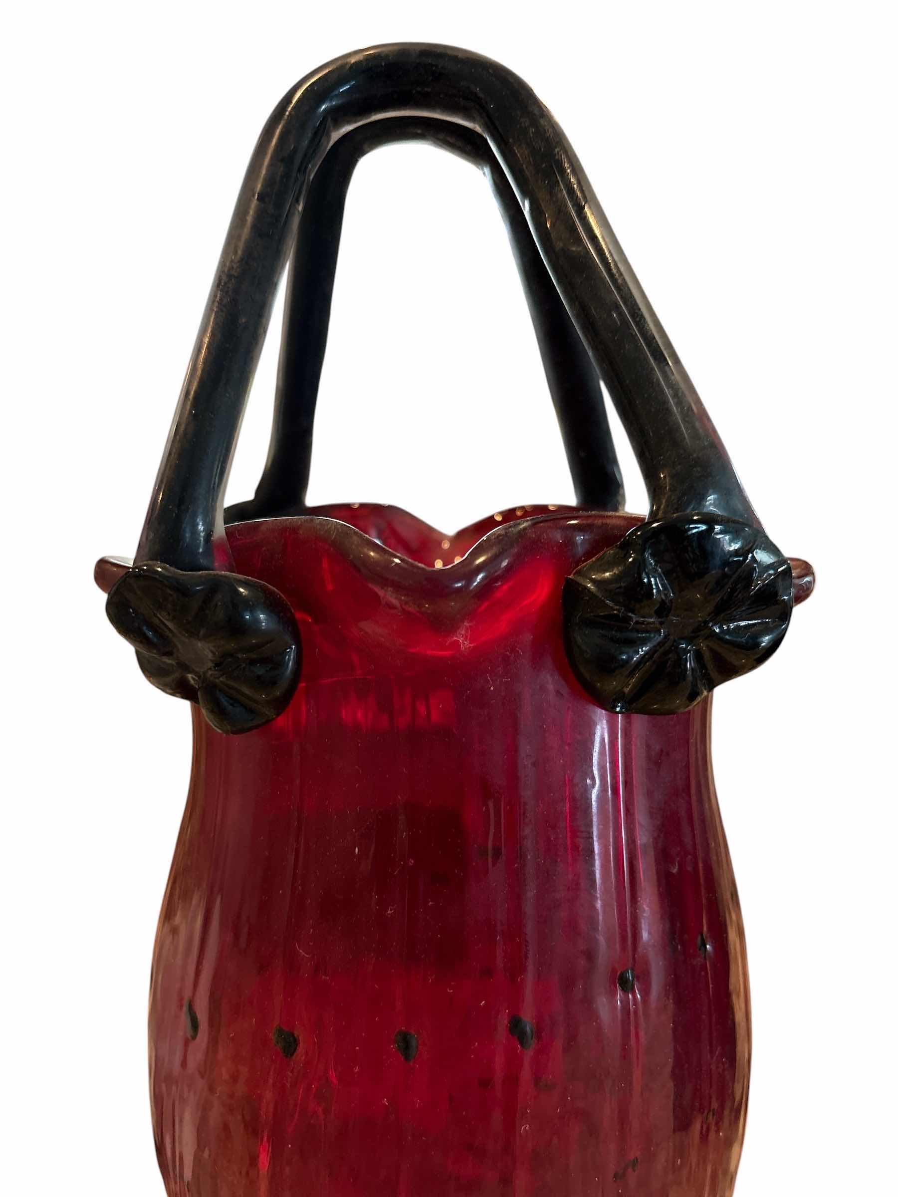 Photo 1 of (2)PCS BLOCK CRYSTAL STRAWBERRY GLASS HANDBAG & STUFIO NOVA VASE H12”