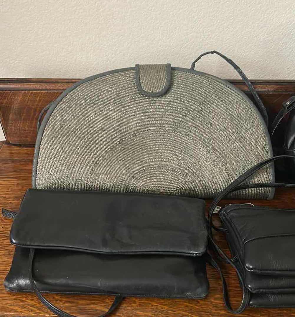 View 3 of 5- COLLECTION OF VINTAGE STYLE BLACK LEATHER & TEXTURED SHOULDER BAGS