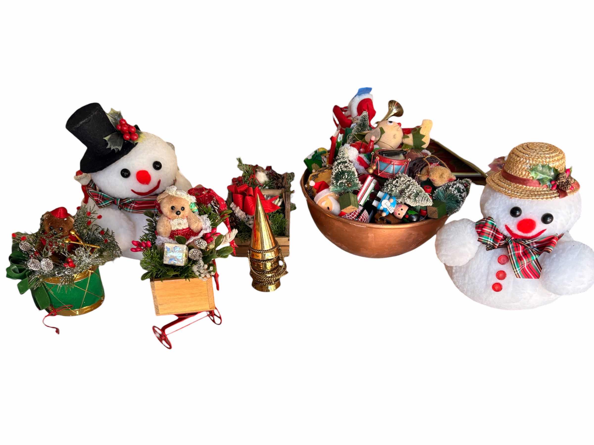View 1 of (9)PCS CHRISTMAS PLUSH SNOWMAN & WOOD BEARS & DECORATIVE FIGURINES H9.5”