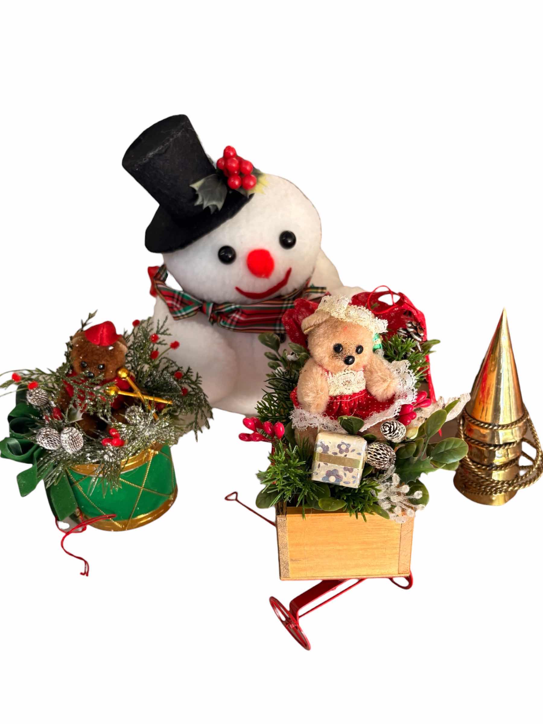 View 3 of (9)PCS CHRISTMAS PLUSH SNOWMAN & WOOD BEARS & DECORATIVE FIGURINES H9.5”