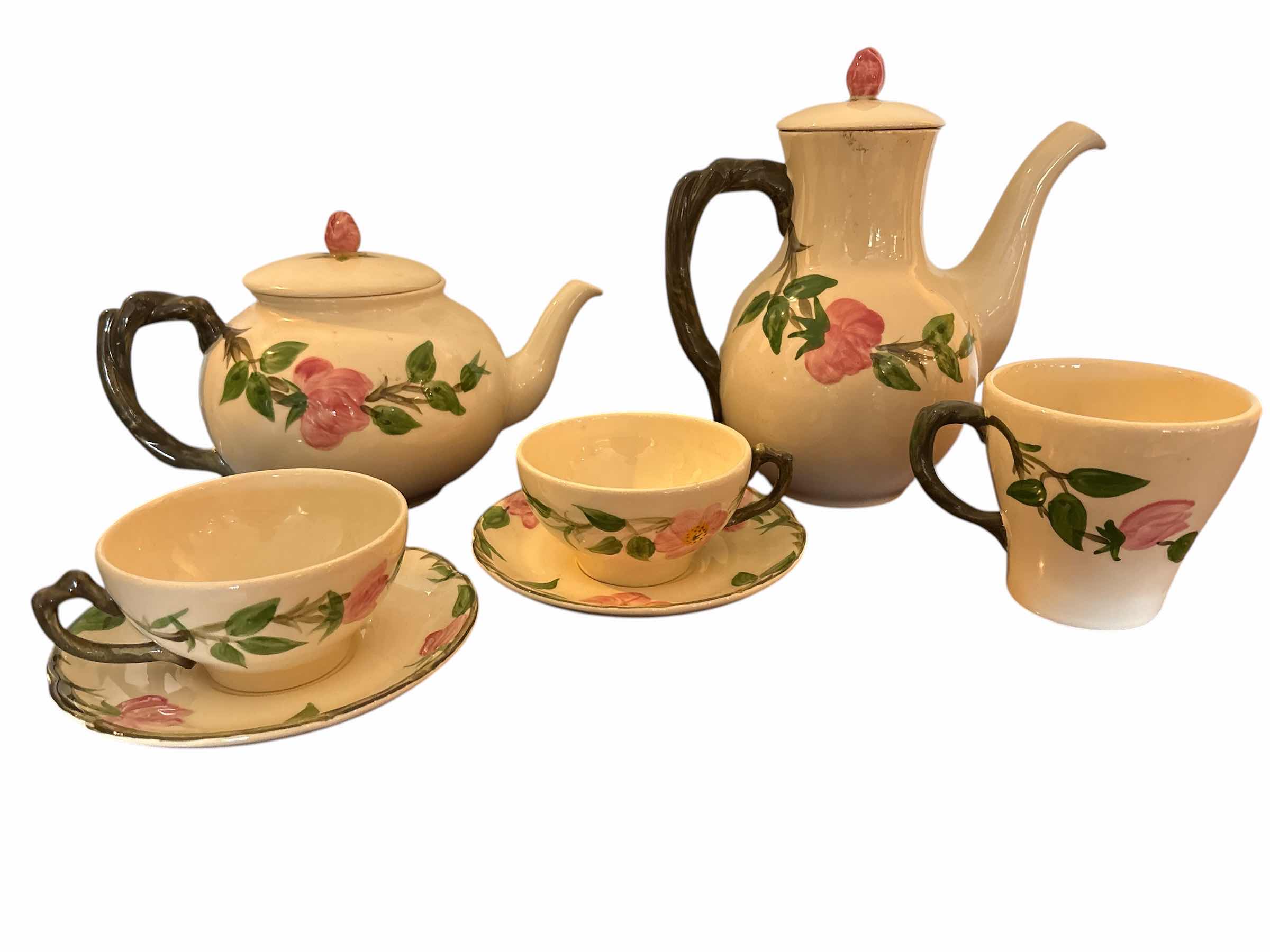 Photo 1 of (17)PCS VINTAGE FRANCISCAN ROSE TEA POTS & CUPS ON SAUCERS