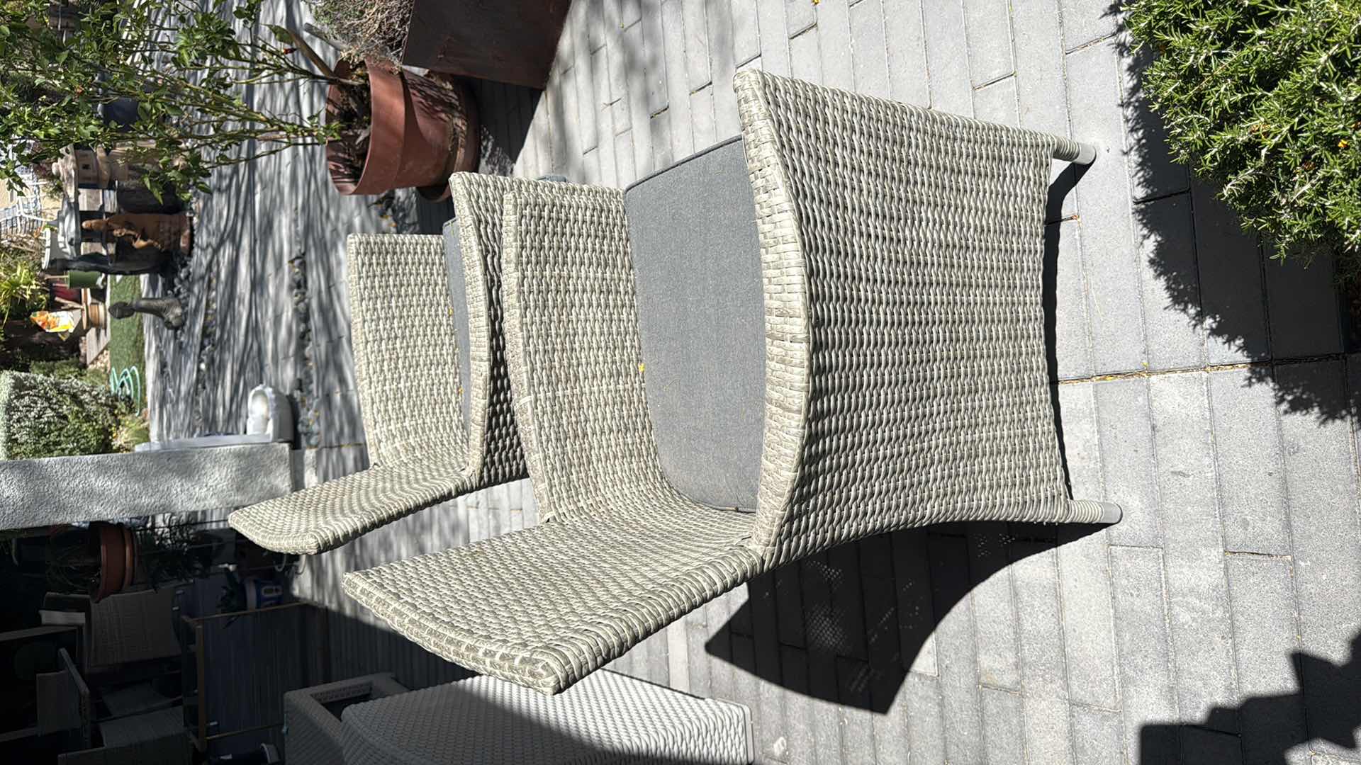 Photo 1 of 2-OUTDOOR PATIO ARM CHAIRS W LIGHT GRAY WOVEN PATTERN