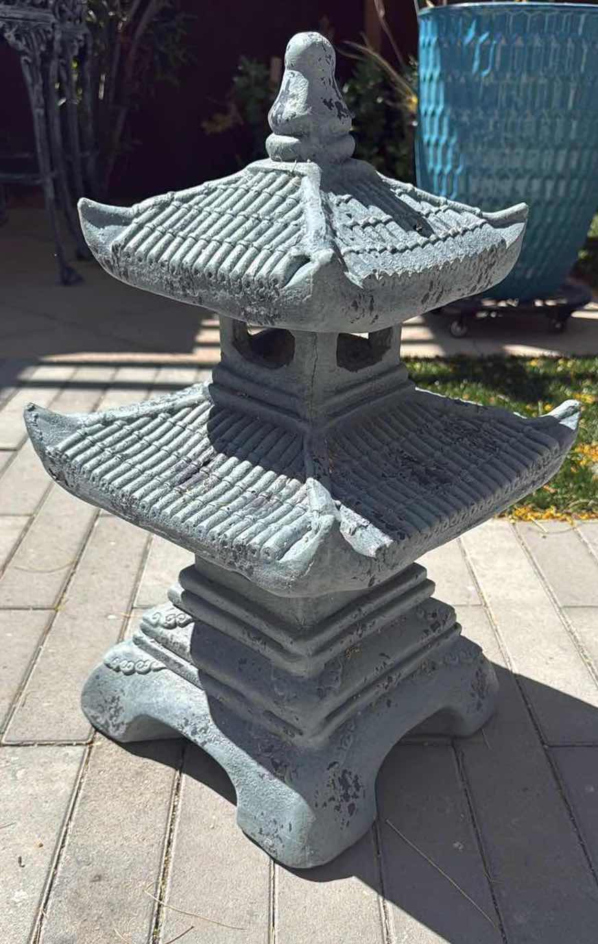 Photo 1 of JAPANESE STYLE BLUE GREY PLASTERED GARDEN LANTERN H21” W13”