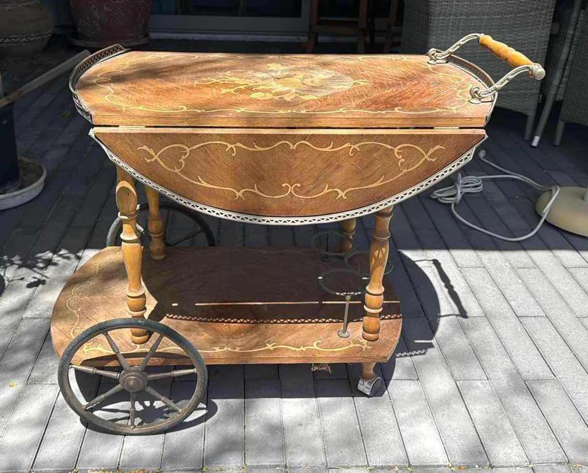 Photo 1 of VINTAGE CARVED WOOD TEA CART 28” x 19” H26”