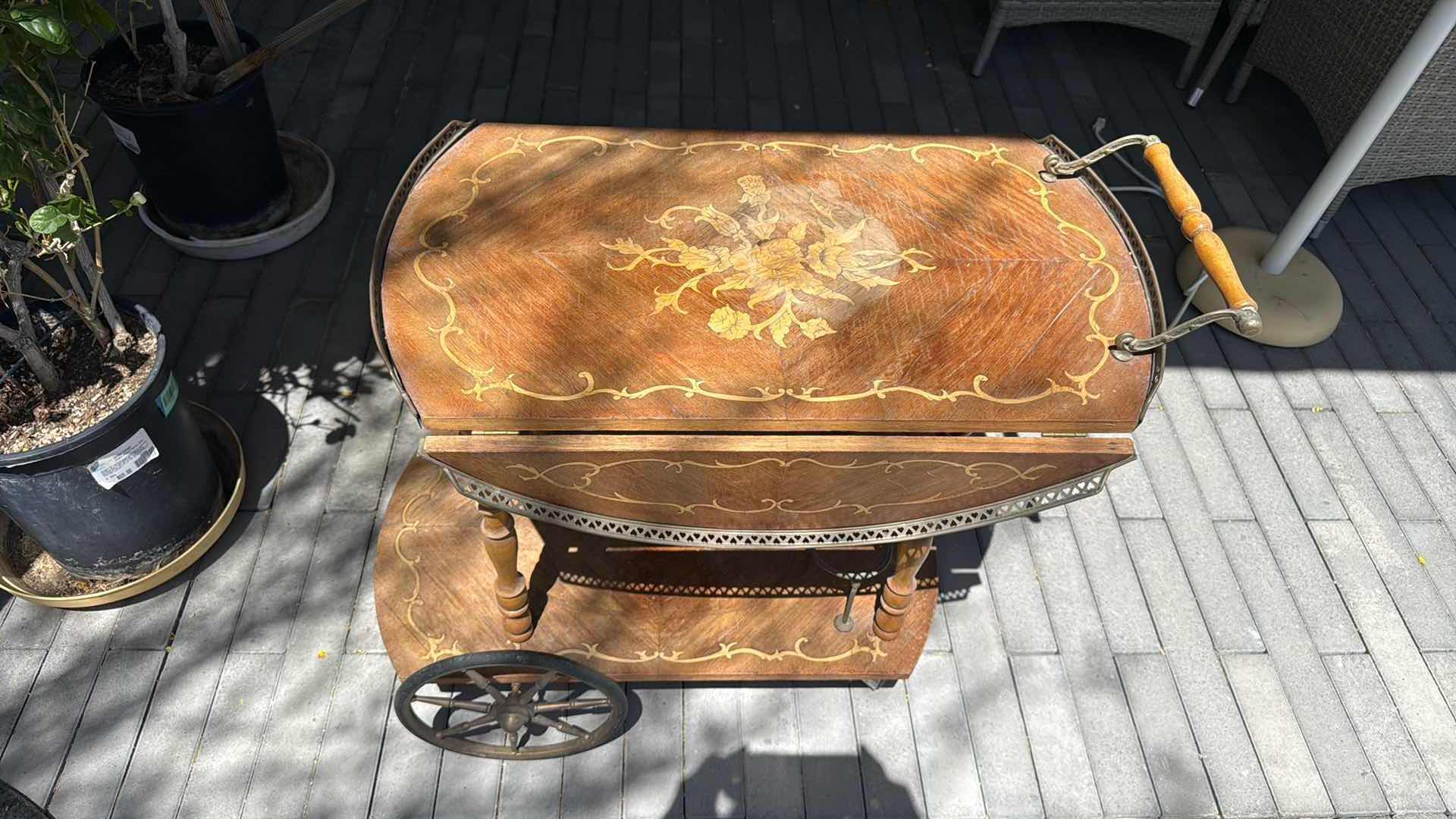 Photo 1 of VINTAGE CARVED WOOD TEA CART 28” x 19” H26”