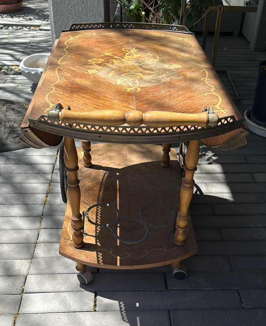 Photo 1 of VINTAGE CARVED WOOD TEA CART 28” x 19” H26”