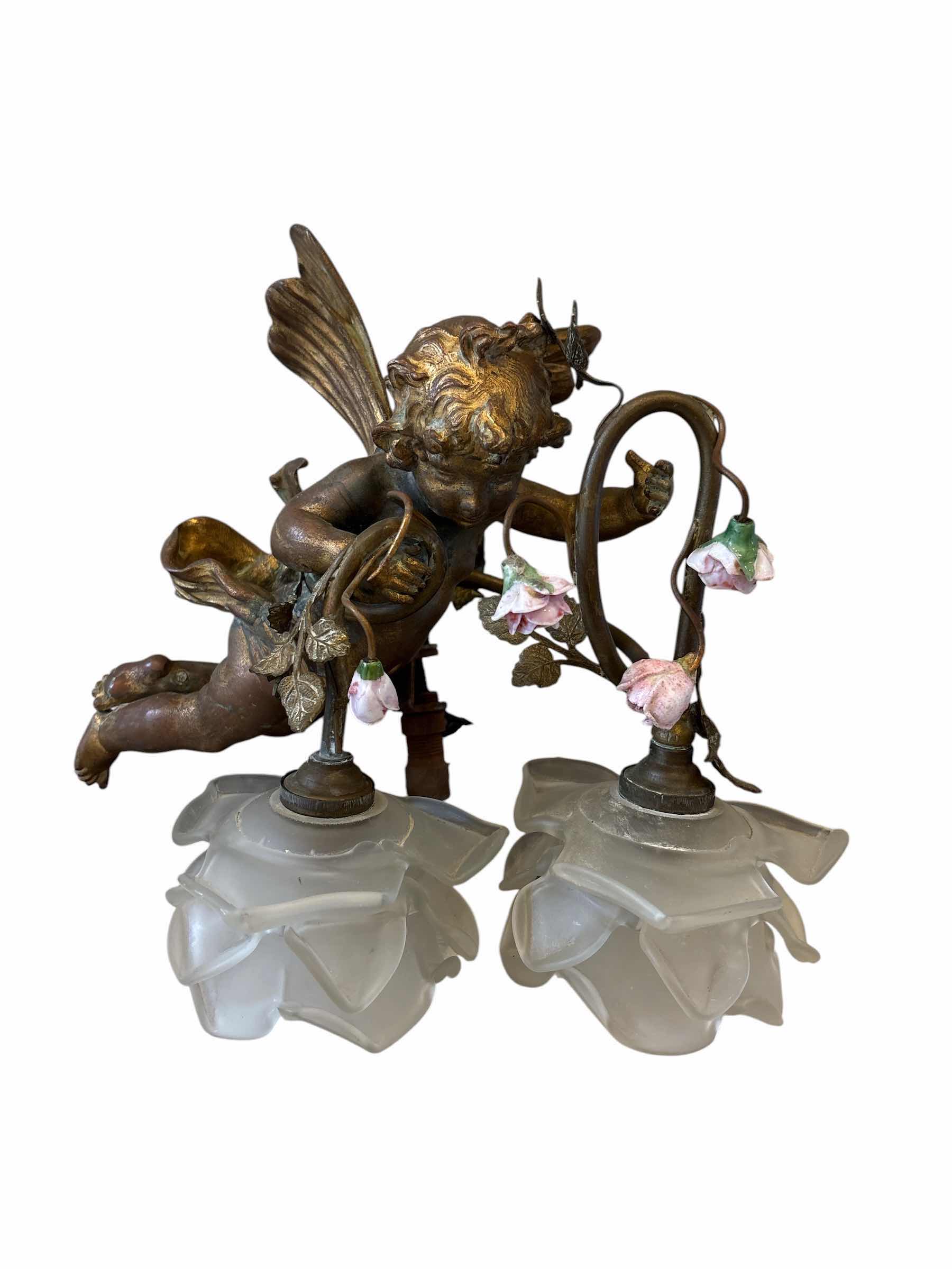 Photo 1 of BAROQUE BRONZE CUPID WITH FLOWERS LIGHT FIXTURE BEONZE H8”