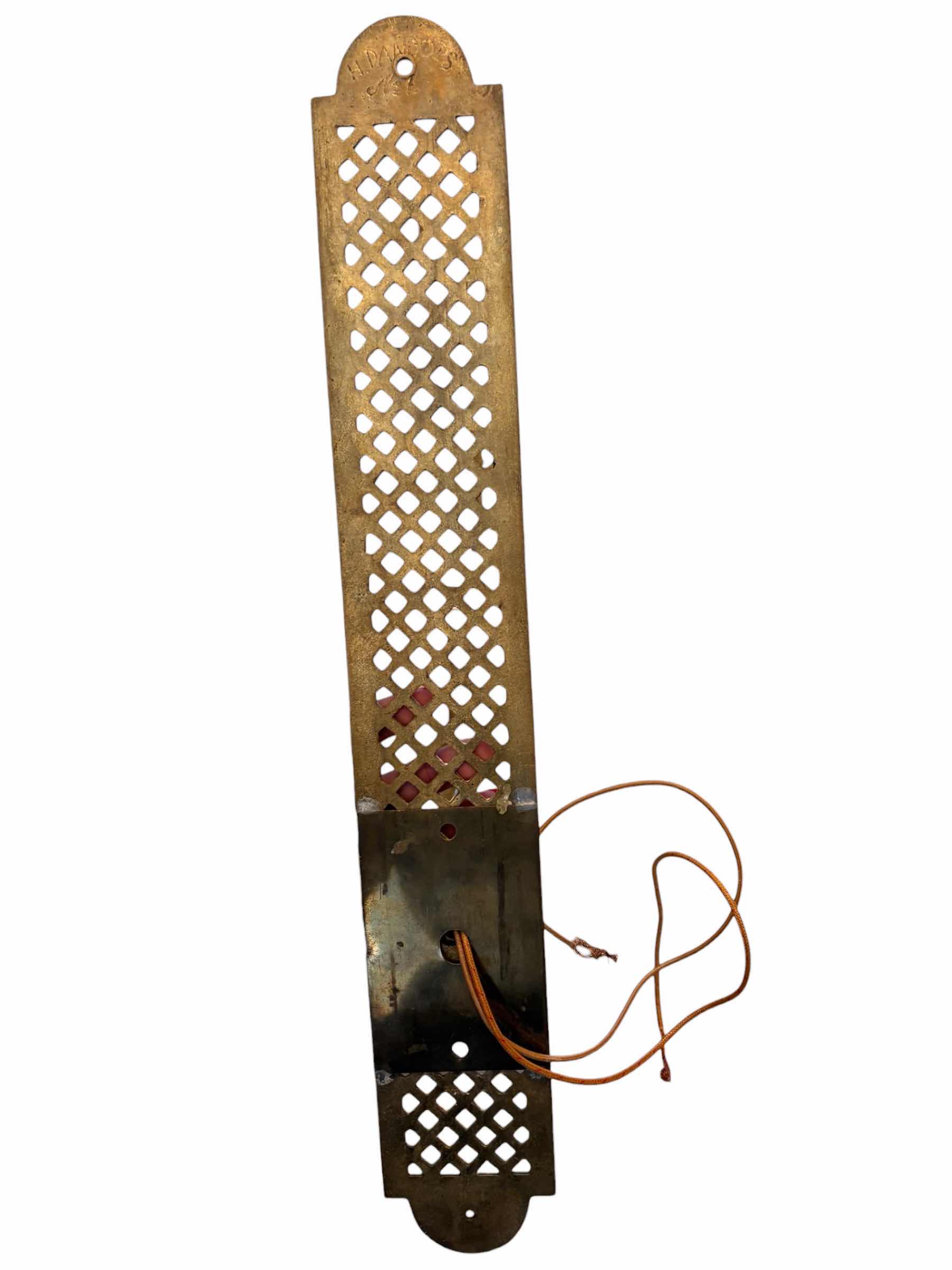 Photo 1 of (2)PCS ANTIQUE H.DANDOIS BRASS SCONCE LIGHT FIXTURES WITH TRELLIS BACK PLATE DESIGN H17.5”
