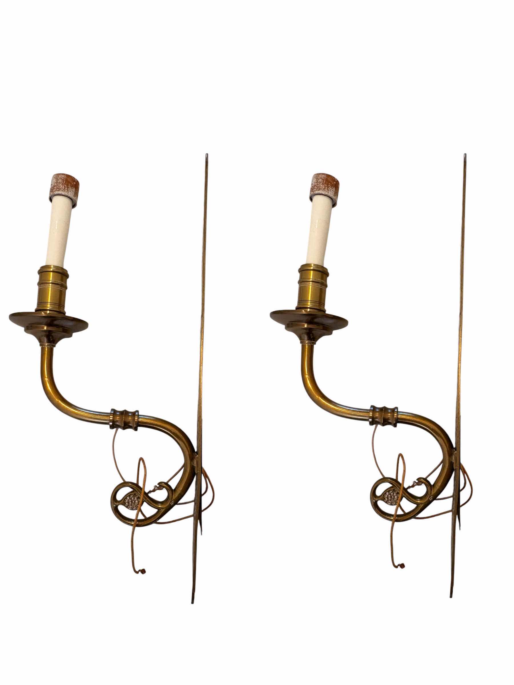 Photo 1 of (2)PCS ANTIQUE H.DANDOIS BRASS SCONCE LIGHT FIXTURES WITH TRELLIS BACK PLATE DESIGN H17.5”