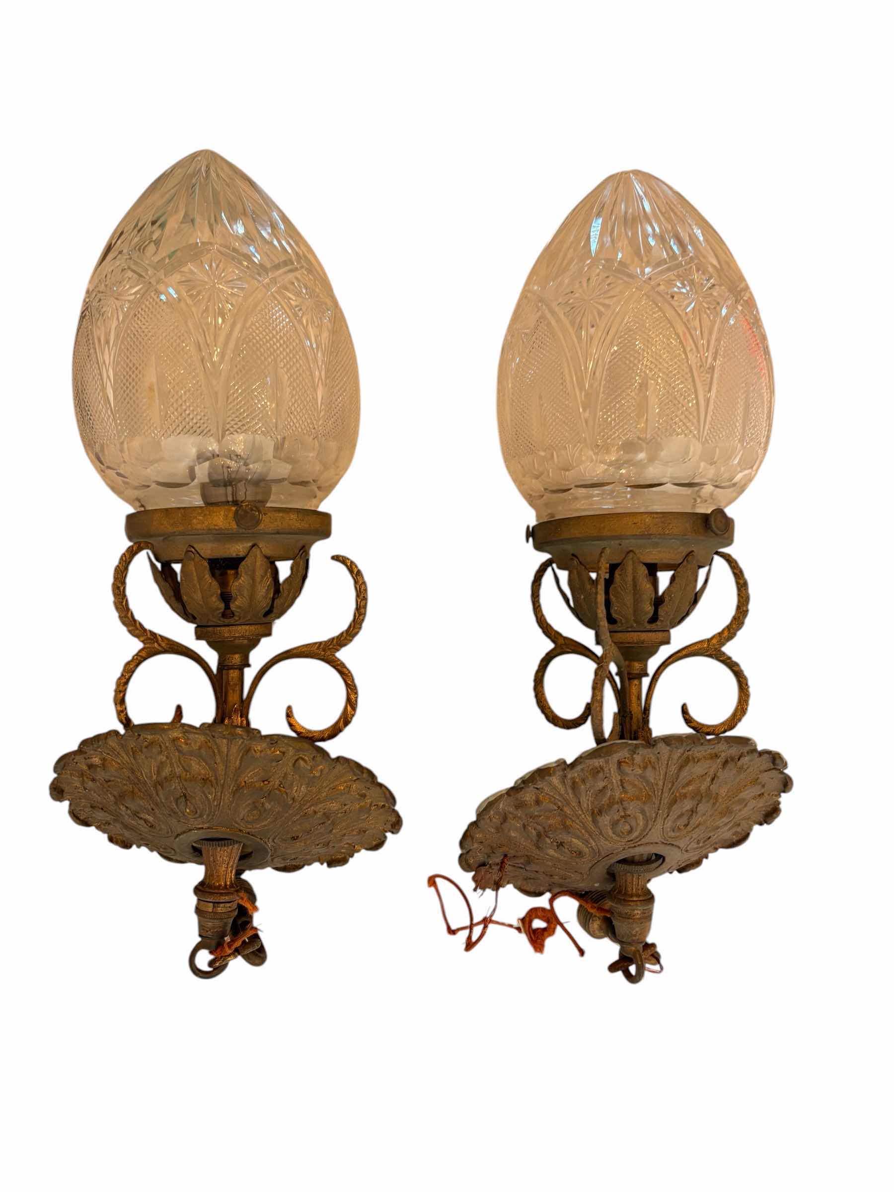 Photo 1 of ANTIQUE BRASS VICTORIAN WALL SCONCES H20”