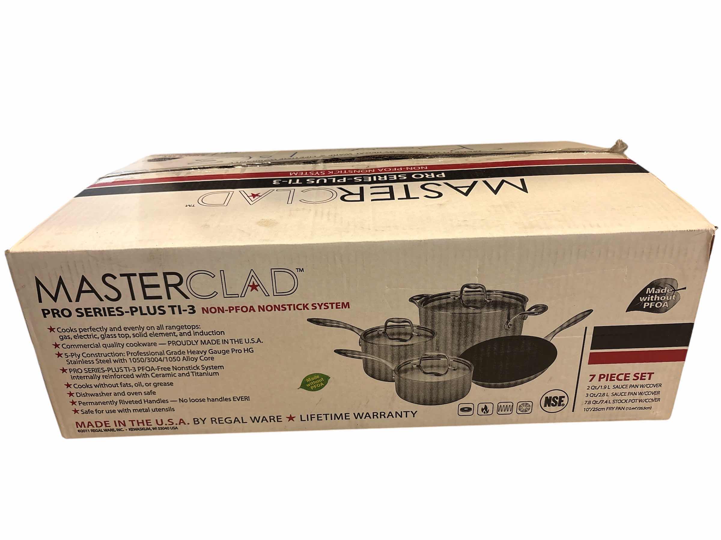 Photo 1 of (7)PCS MASTERCLAD PRO SERIES-PLUS TI-3 NONSTICK PANS & POTS IN ORIGINAL BOX $460