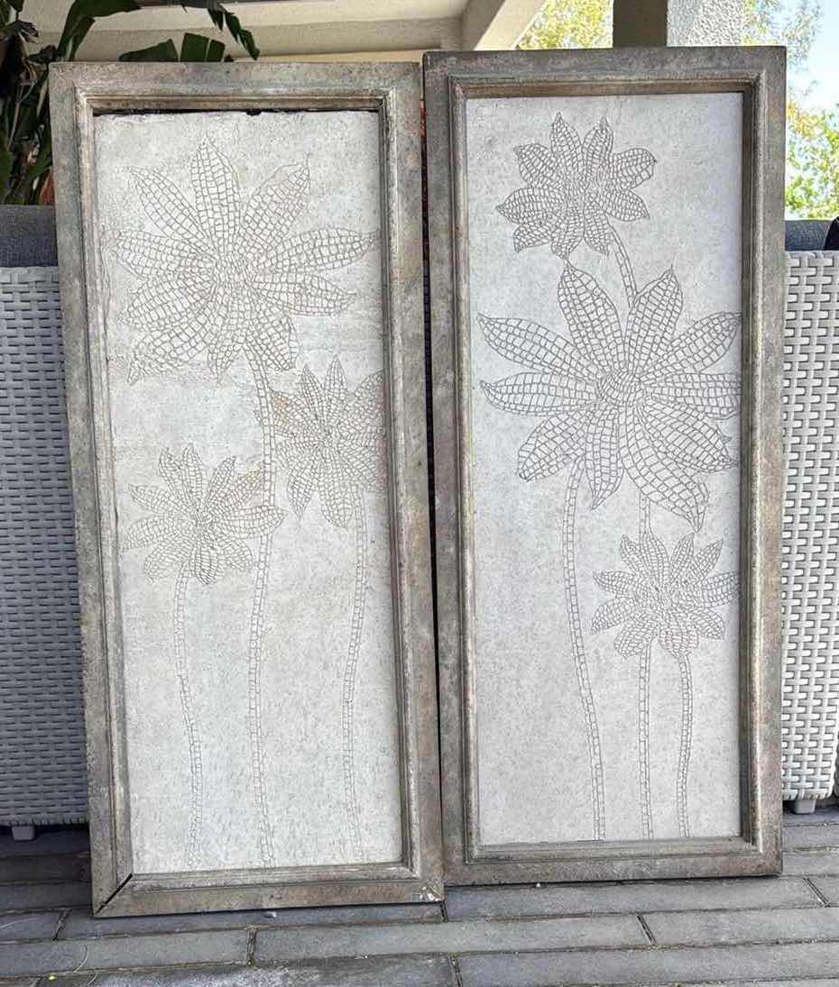 Photo 1 of 2-WOOD FRAMED “FLORAL” ARTWORKS 17” x 40”