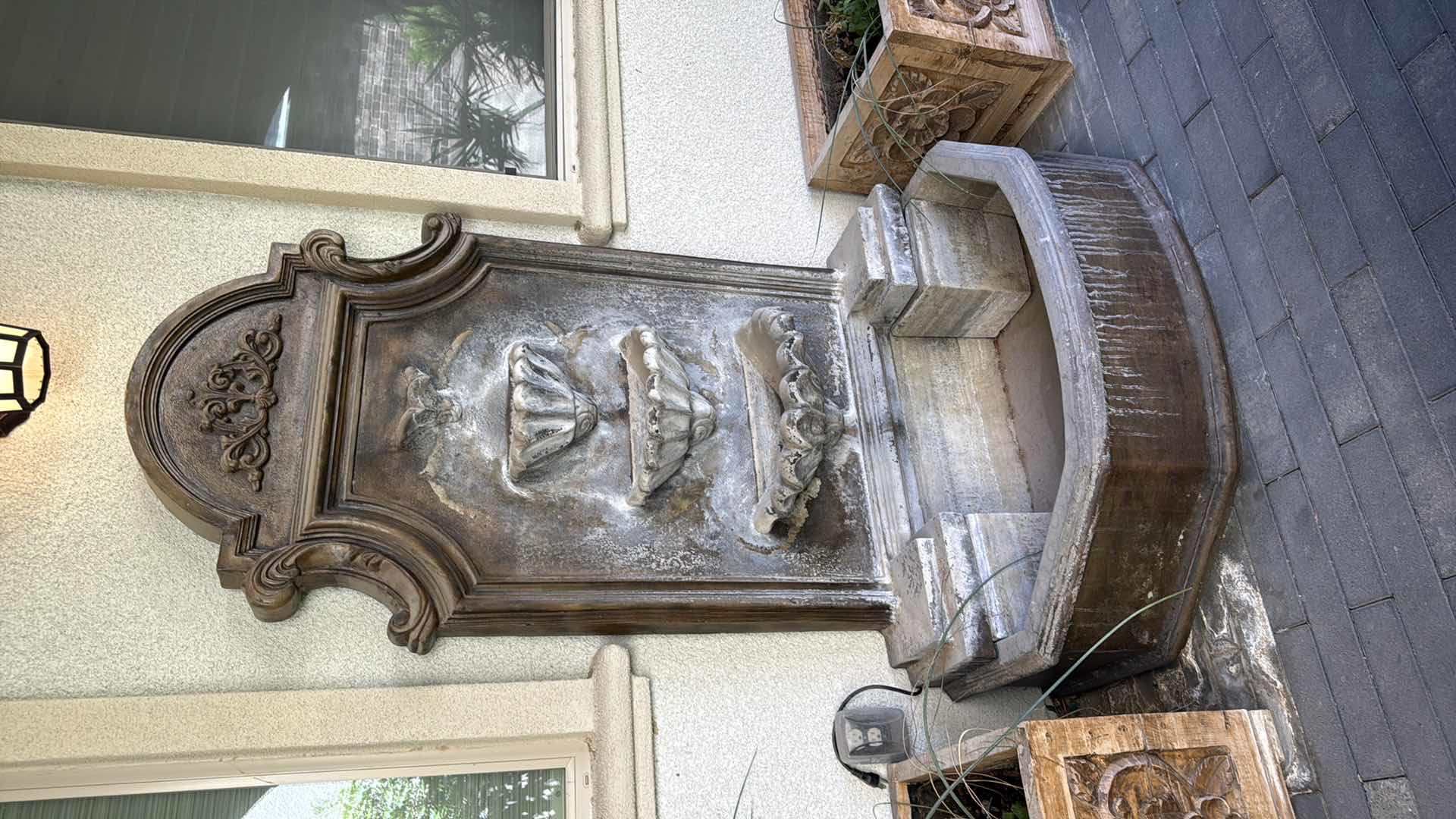 Photo 1 of HEAVY CONCRETE WALL WATER FOUNTAIN W46” H73”