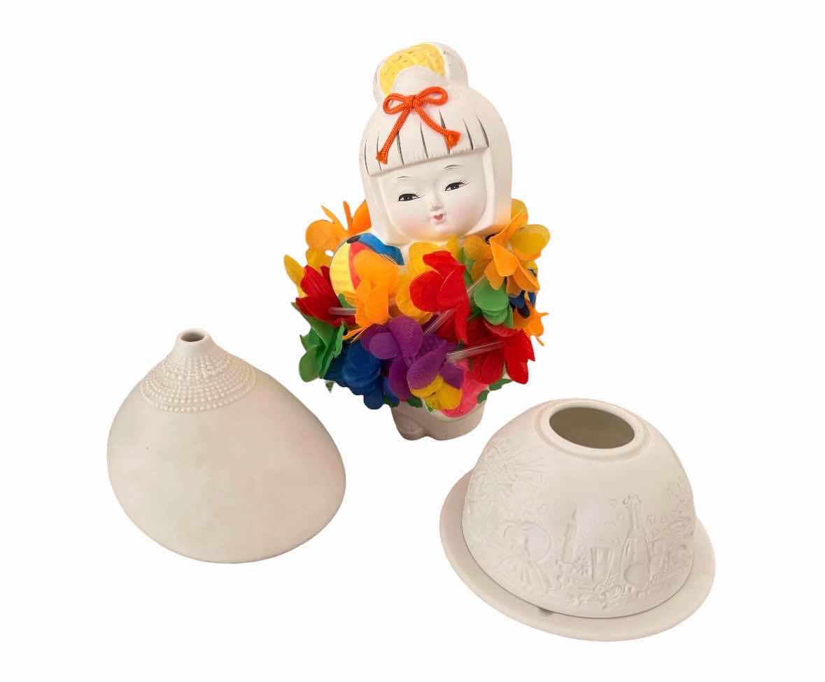 View 1 of (3)PCS PORCELAIN JAPANESE FIGURINE & LIMOGES H6”