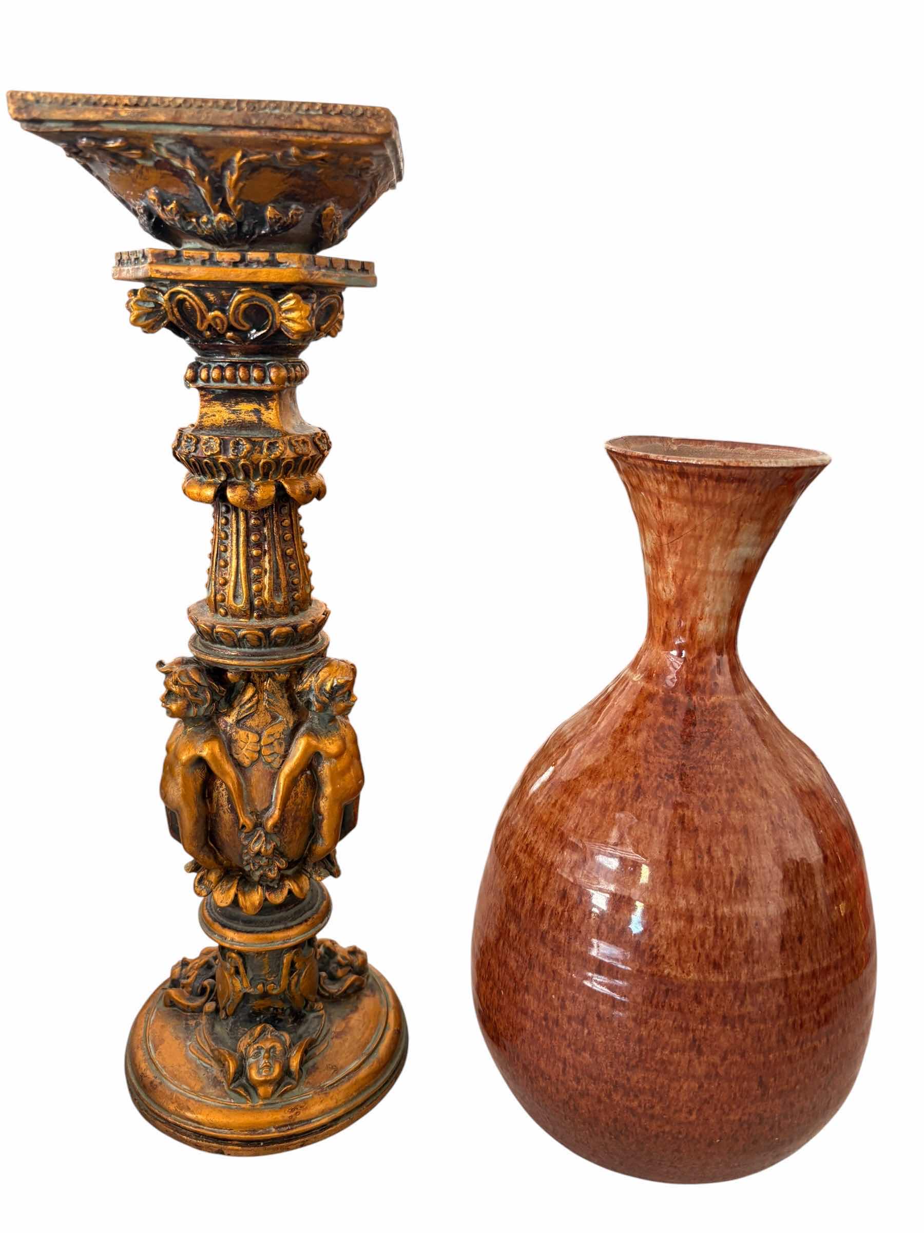 Photo 1 of (5)PCS ORNATE CANDLE HOLDERS & CERAMIC VASE H12”