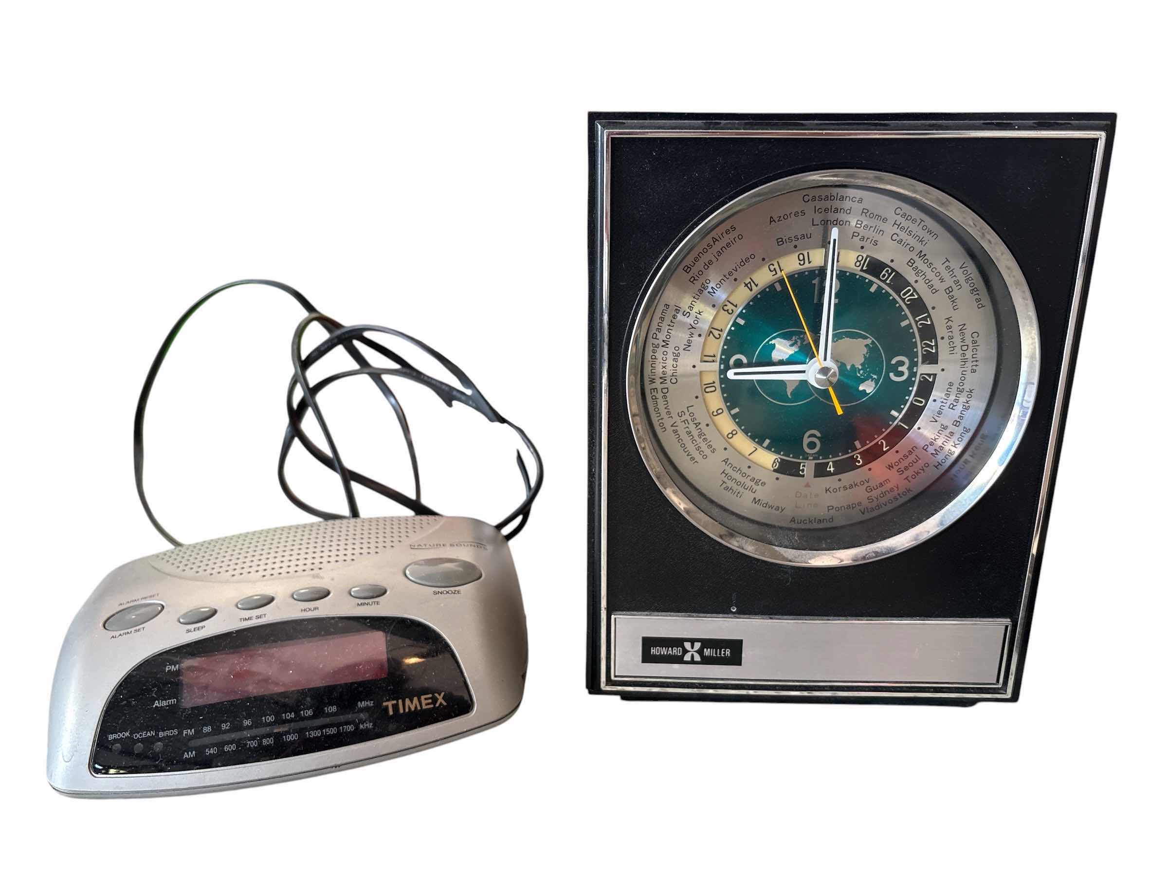 Photo 1 of (2)PCS VINTAGE HOWARD MILLER CLOCK & TIMEX RADIO H9”