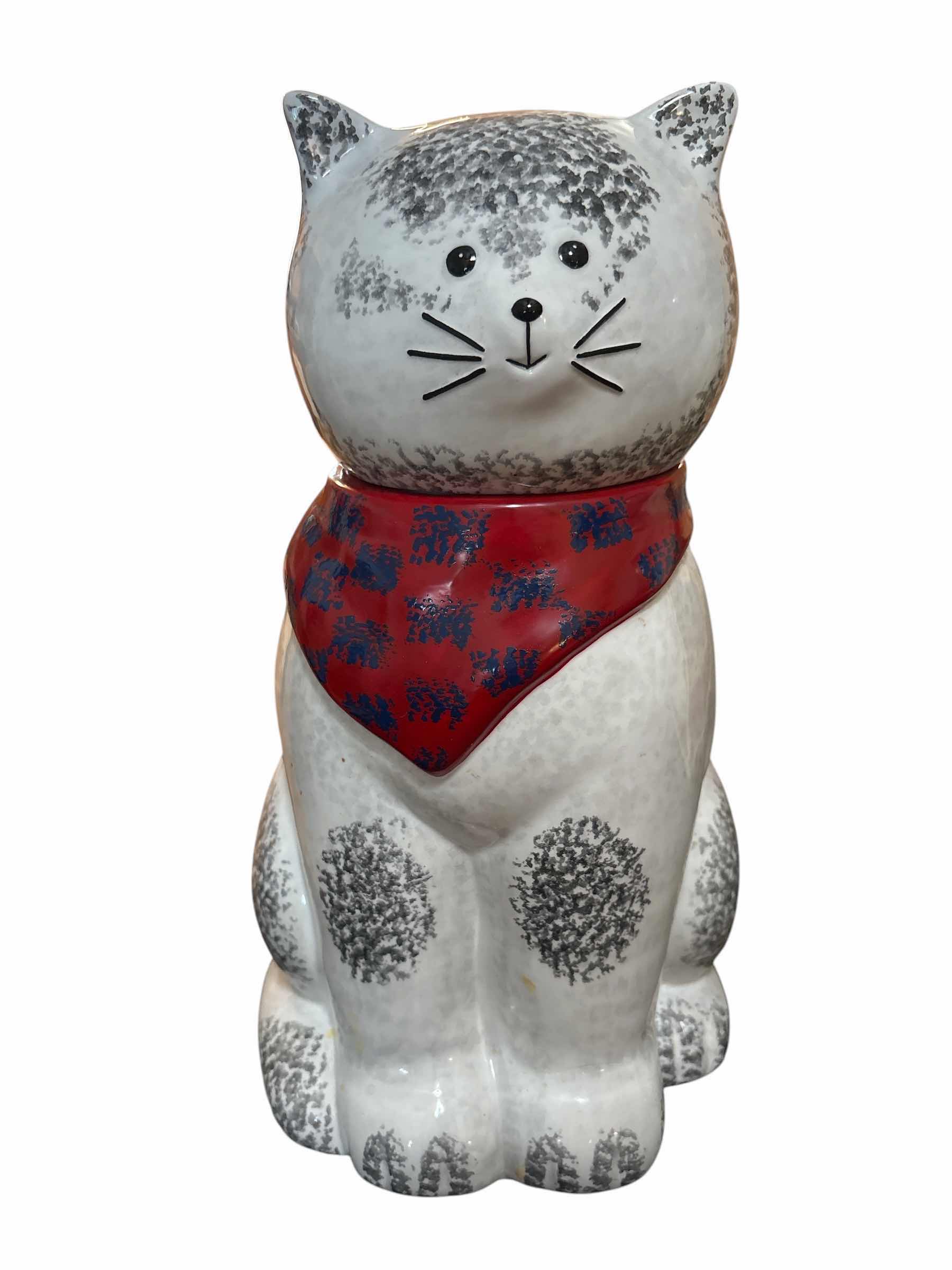 Photo 1 of VINTAGE CERTIFIED INTERNATIONAL CLASSIC COUNTRY CAT W RED BANDANA COOKIE JAR H11”