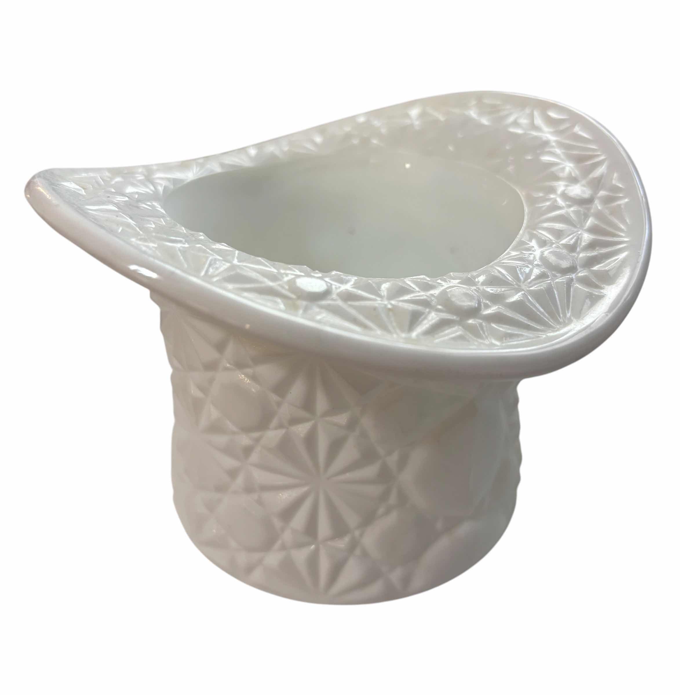 Photo 1 of FENTON GLASS TOP HAT, COMPOTE DISH & BABY CRADLE MILK GLASS