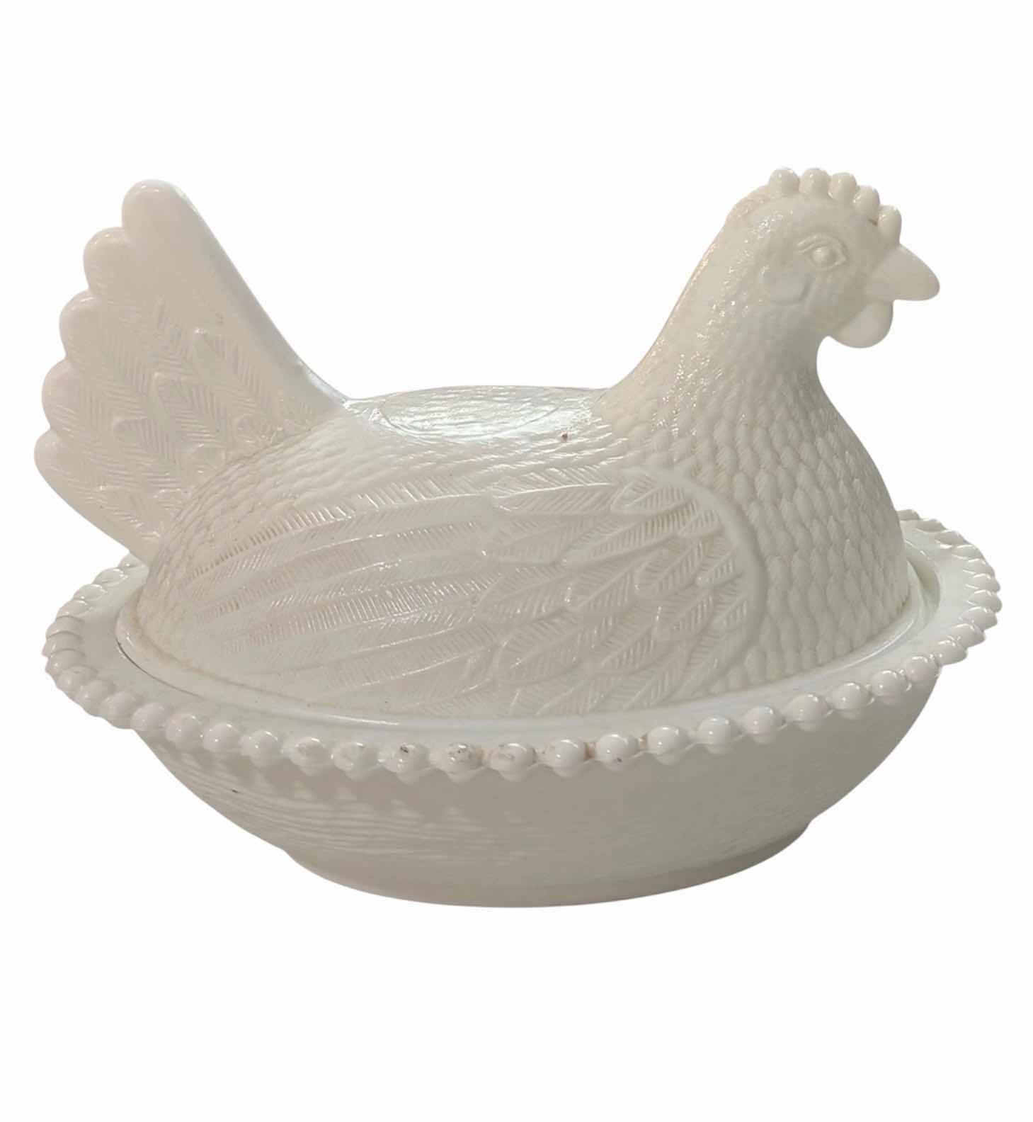 Photo 1 of INDIANA GLASS WHITE MILK GLASS LIDDED CHICKEN CANDY DISH & ROSE BOWL $120