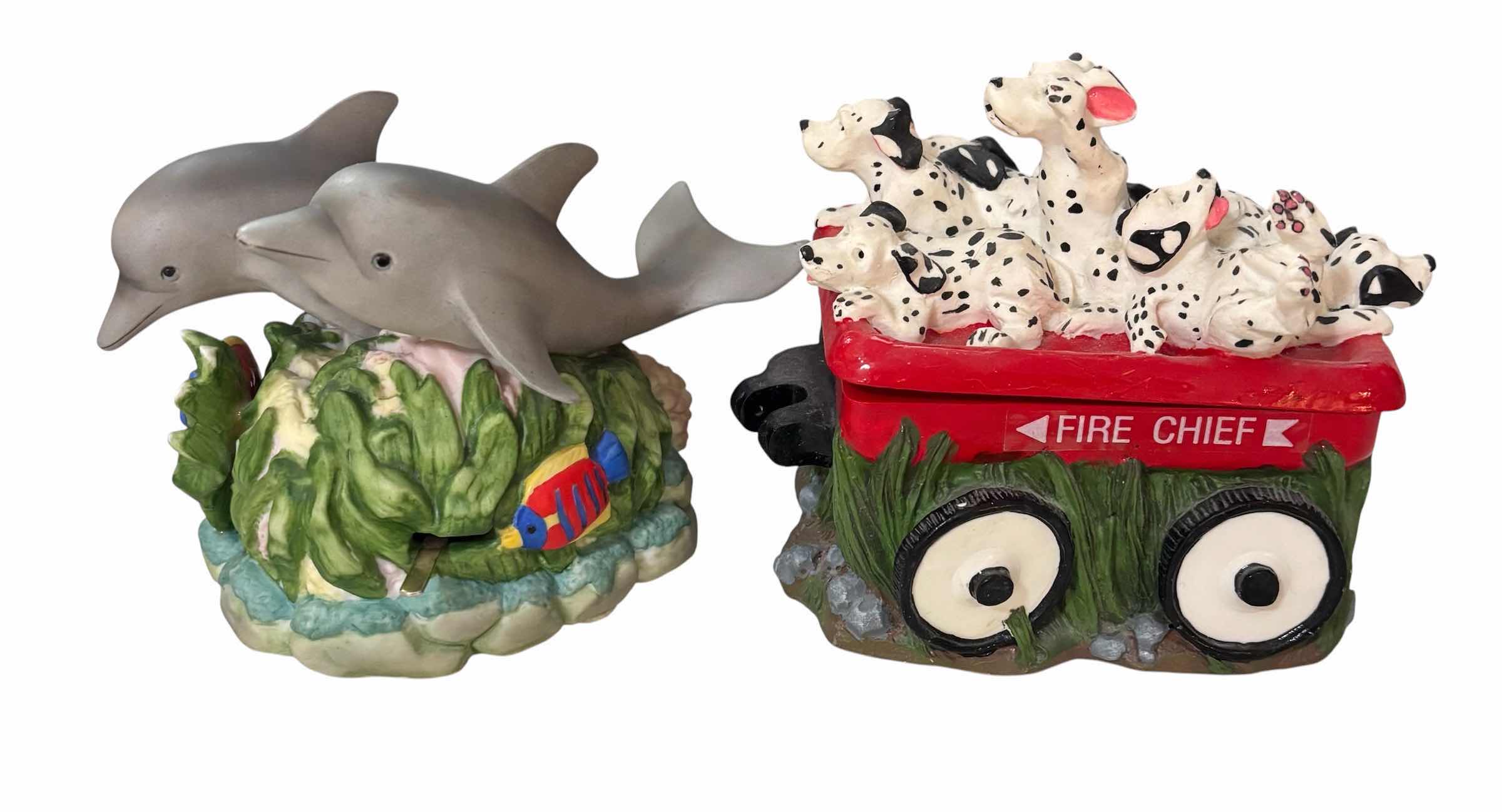 Photo 1 of DALMATIAN DOG & DOLPHIN MUSICAL BOXES (2) H4”