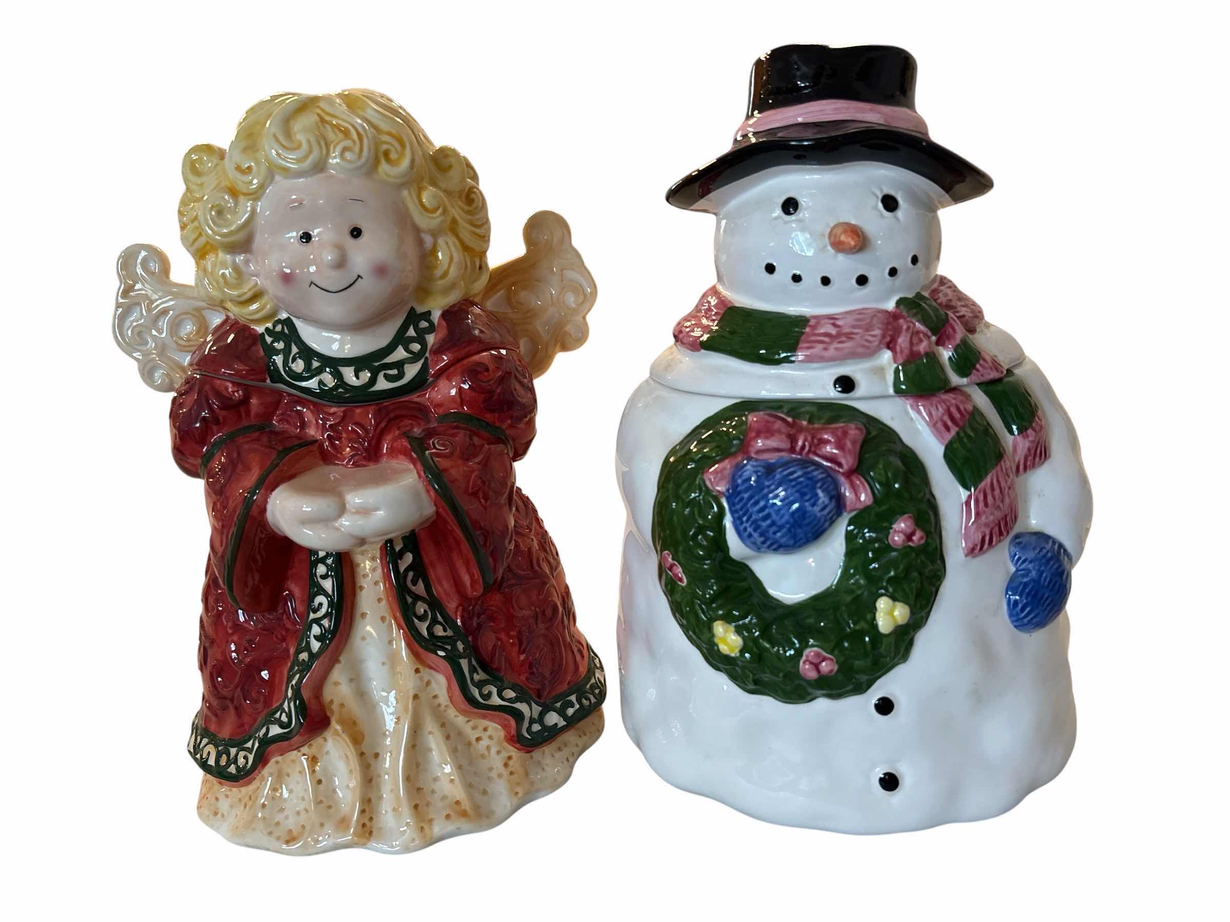 Photo 1 of (2)PCS VINTAGE PACIFIC RIM SNOWMAN W WREATH & ANGEL COOKIE CAR H10”