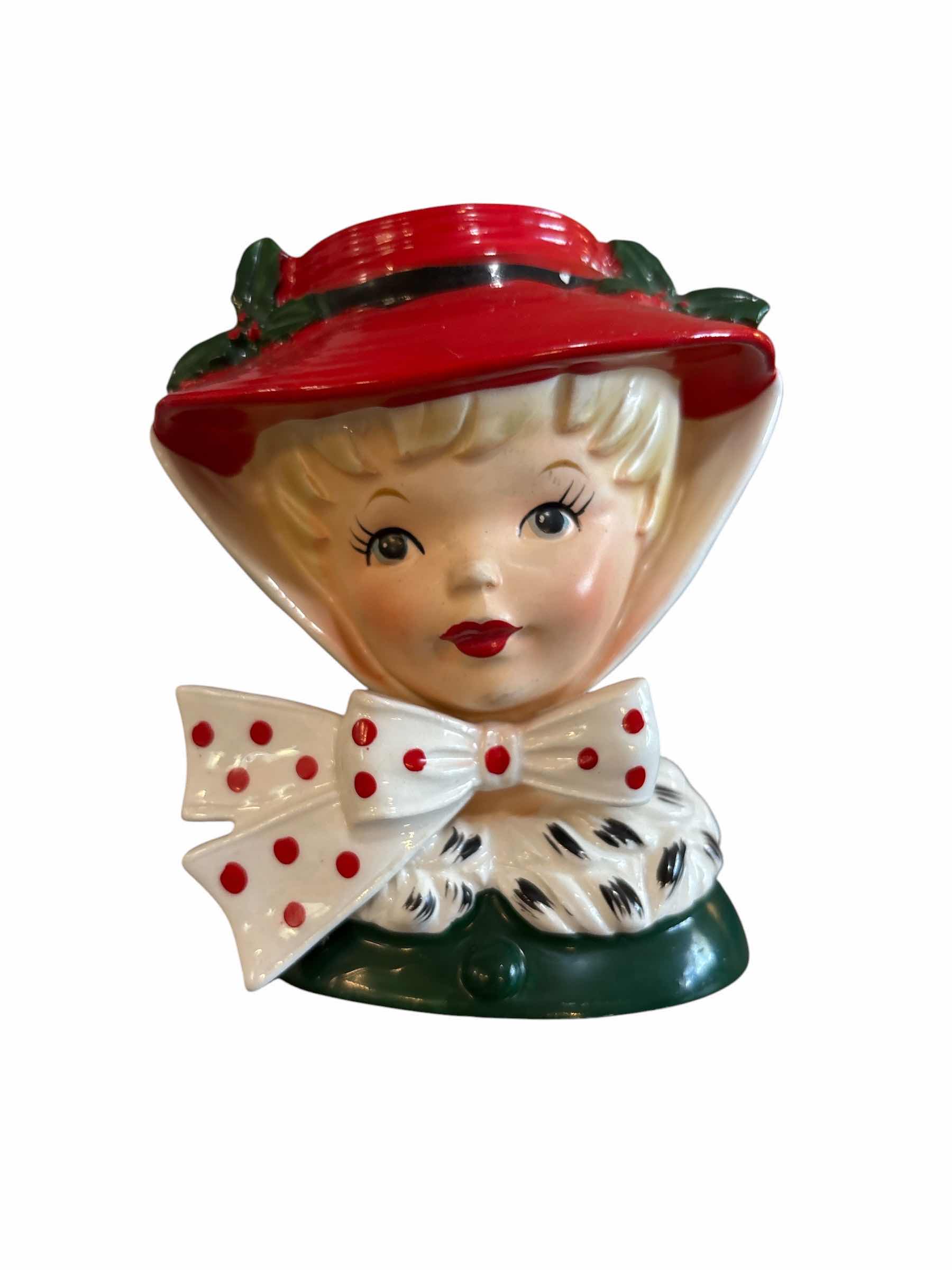 Photo 1 of VINTAGE INARCO 1961 E-194C MISS HOLLY HEAD VASE POLKA DOT H4.5”