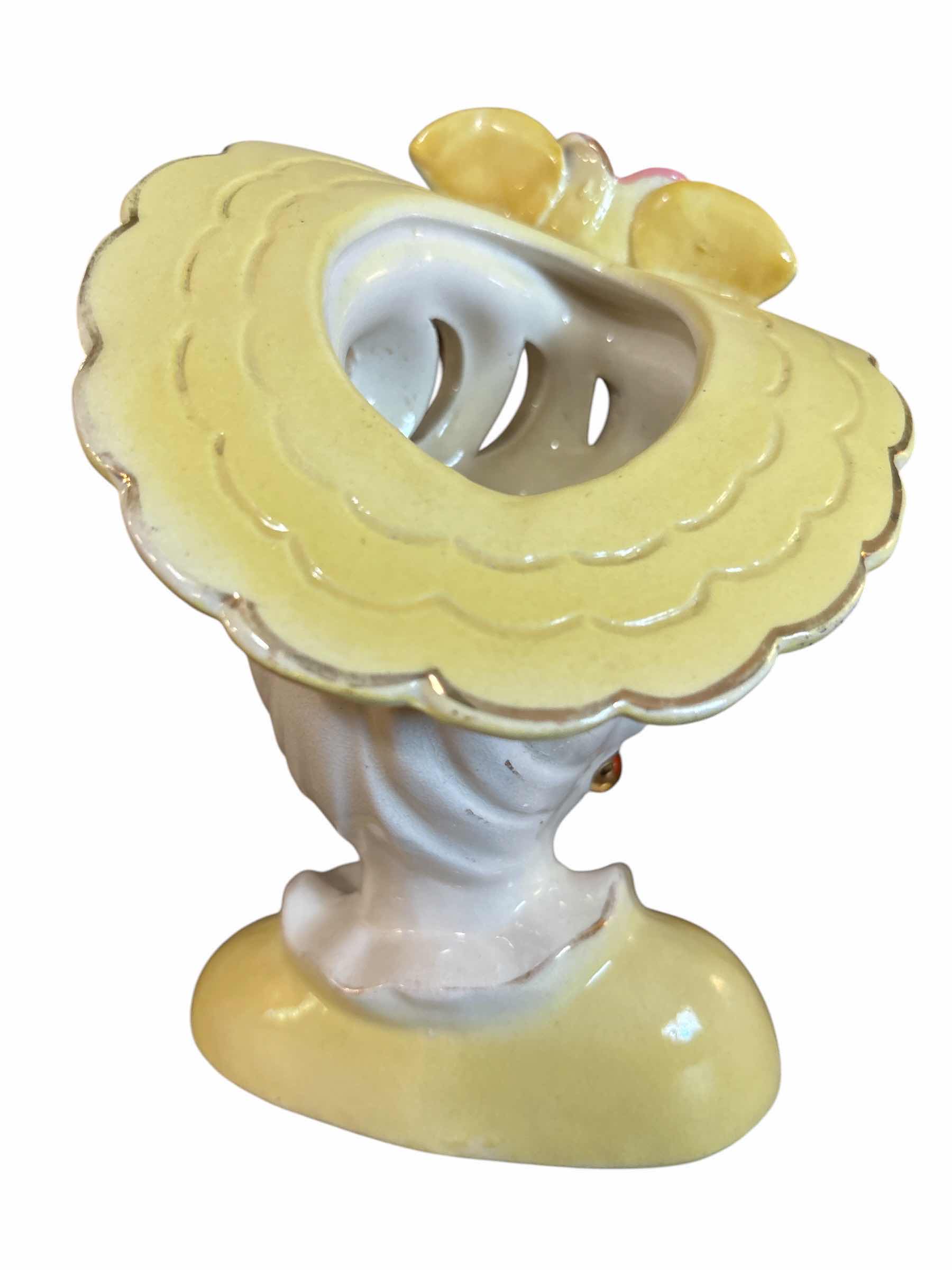 Photo 1 of VINTAGE LEFTON SCARLETT LADY HEAD VASE YELLOW W ROSE H6.5”