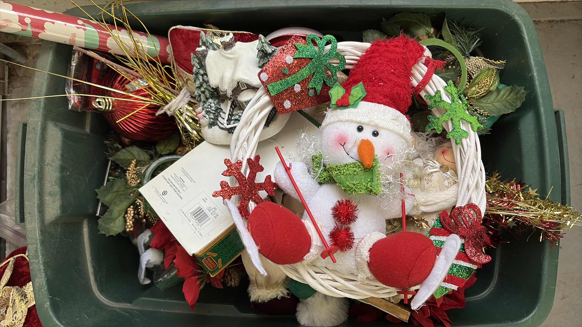 Photo 1 of LARGE CONTAINER OF CHRISTMAS DECOR- ORNAMENTS,GARLAND, ANGELS & MORE