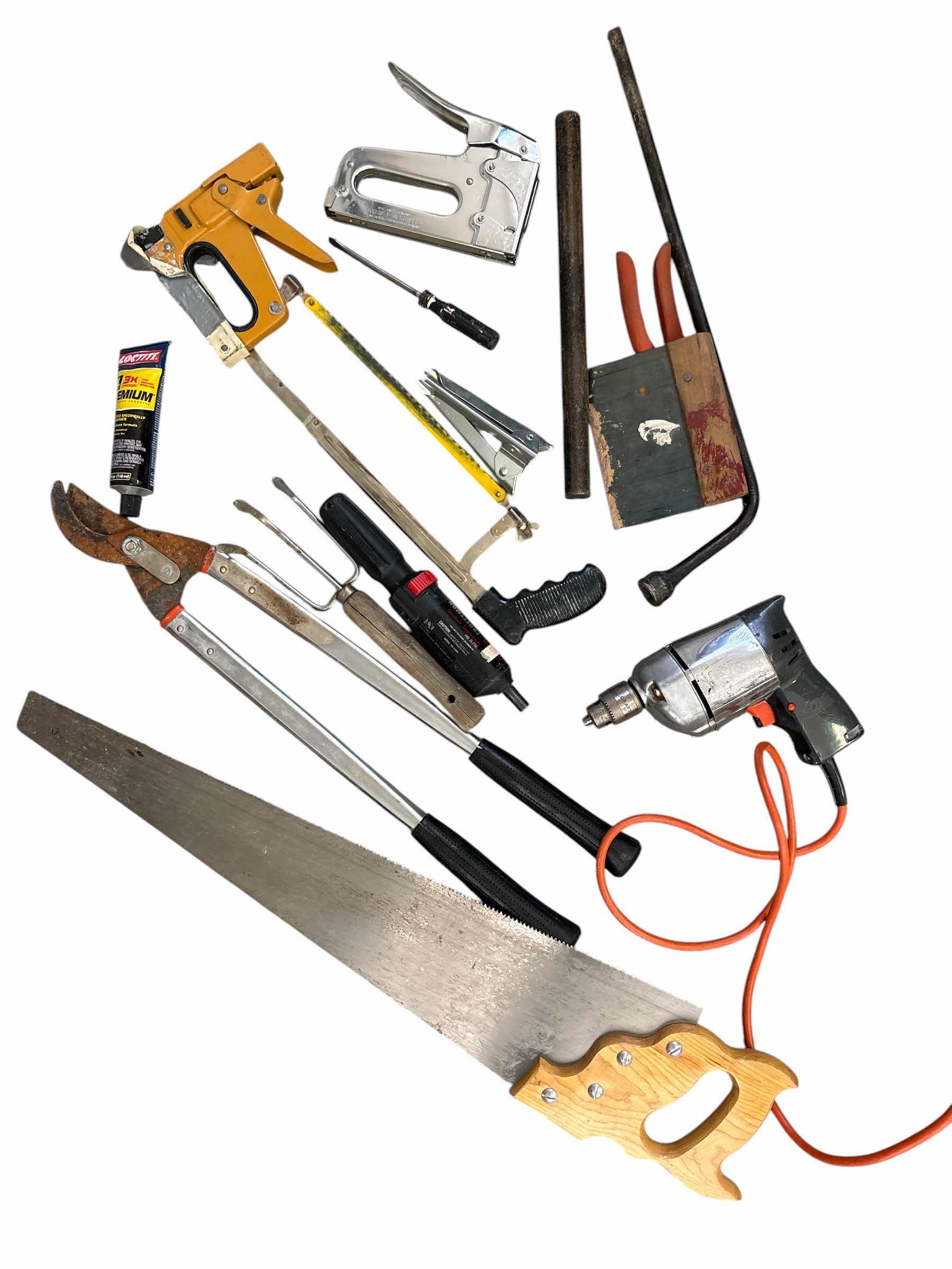 Photo 1 of (9)PCS TOOLS- STAPLE GUN, ELECTRIC DRILL & HAND SAW