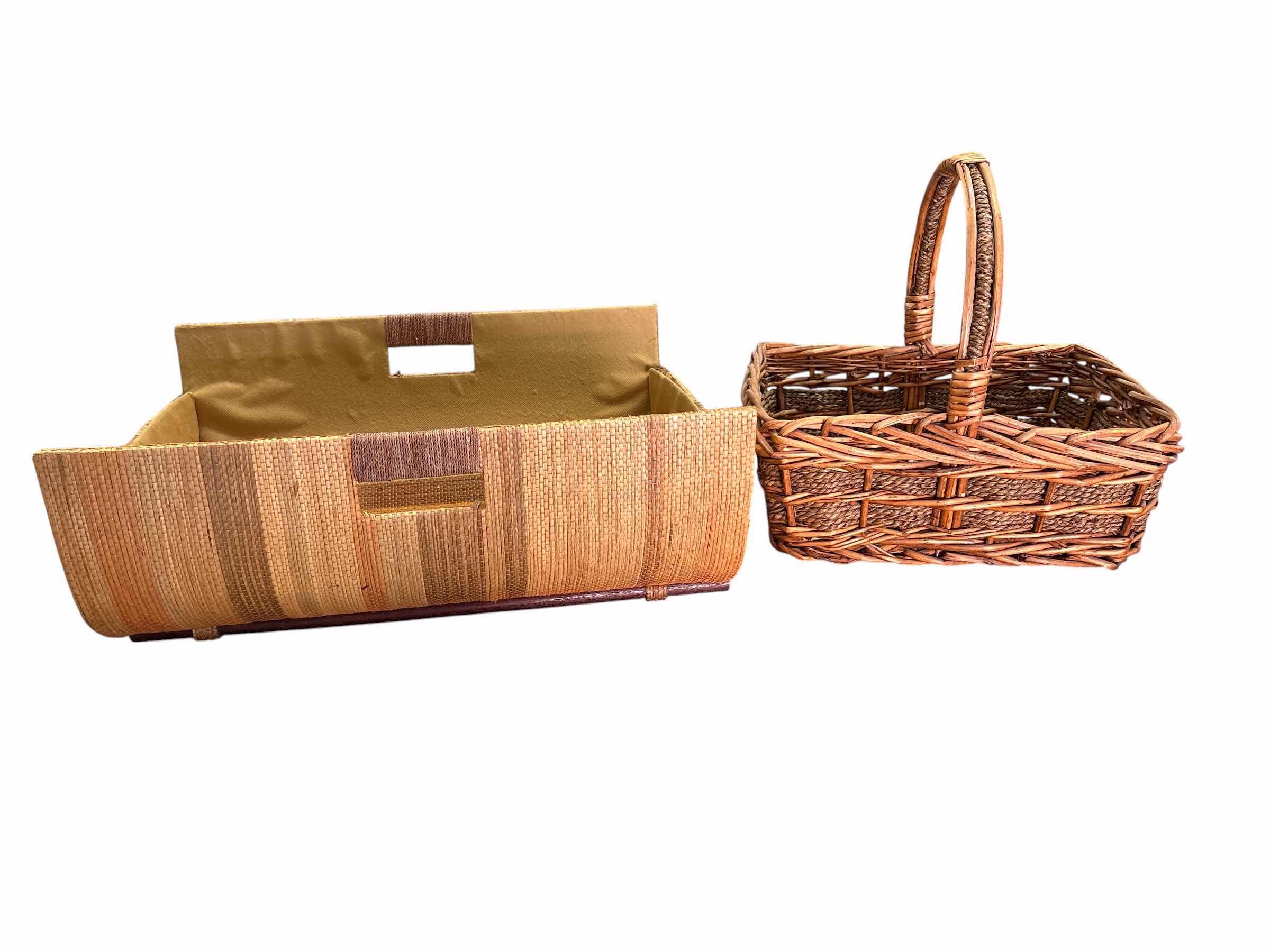 Photo 1 of (2)PCS WOODEN TRAY & BASKET W HANDLE H14”