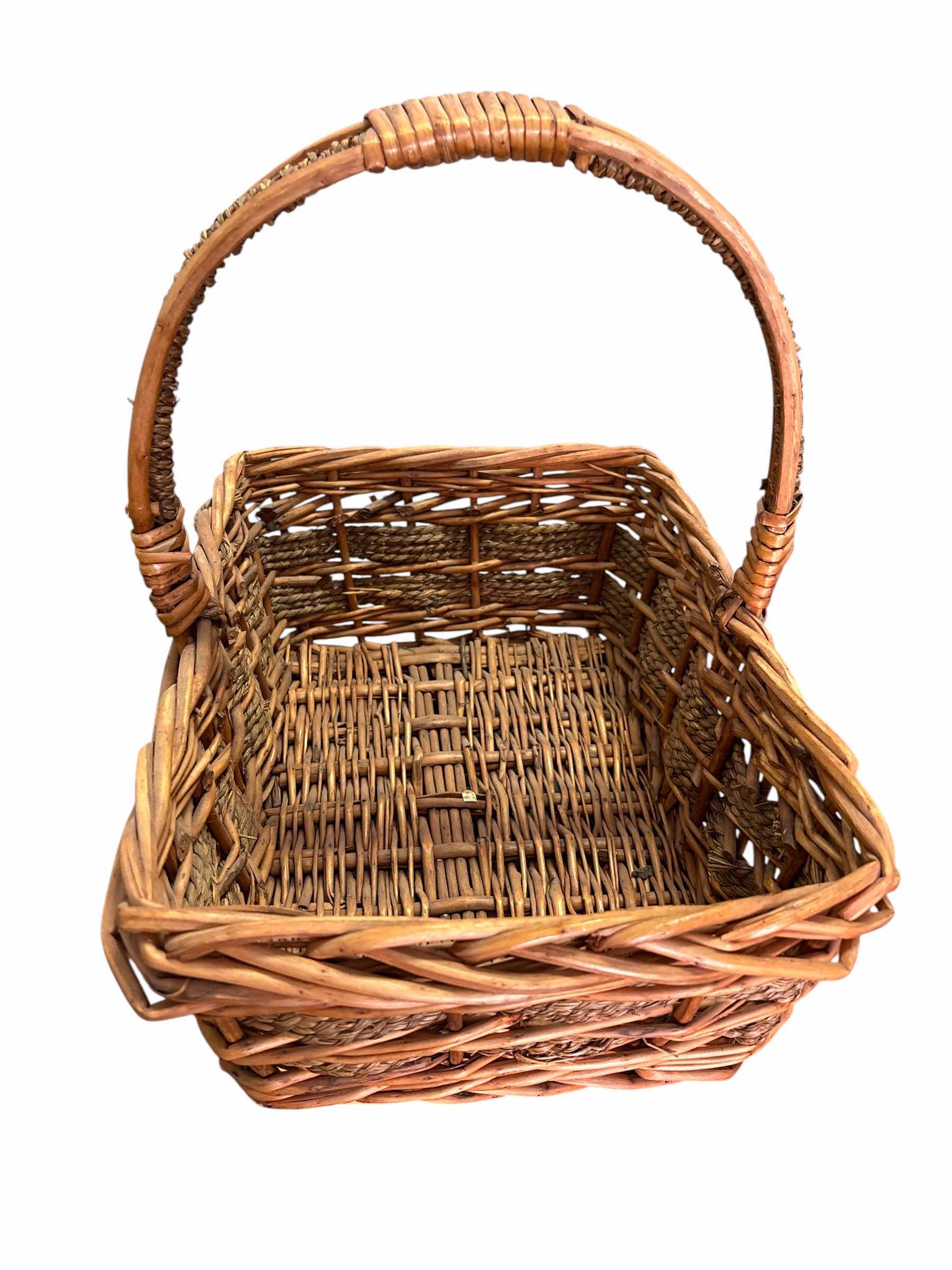 Photo 1 of (2)PCS WOODEN TRAY & BASKET W HANDLE H14”