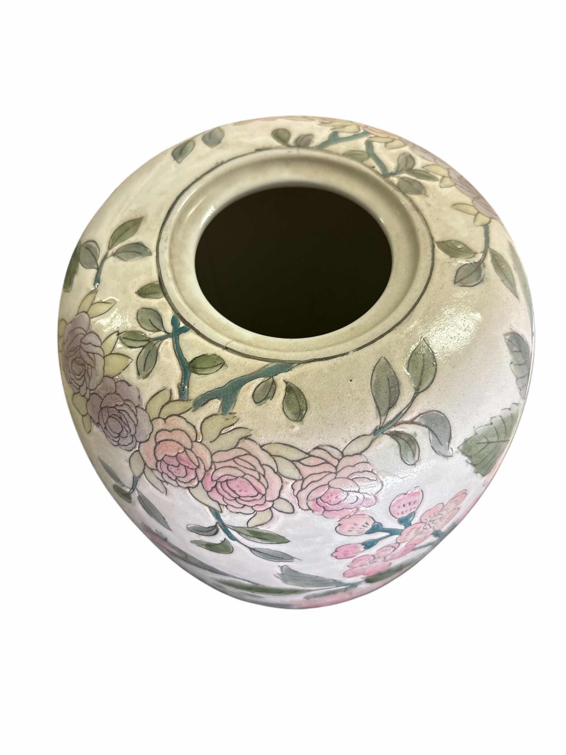 Photo 1 of VINTAGE FAMILLE ROSE PORCELAIN HAND-PAINTED VASE W PINK FLORAL DESIGN H11”