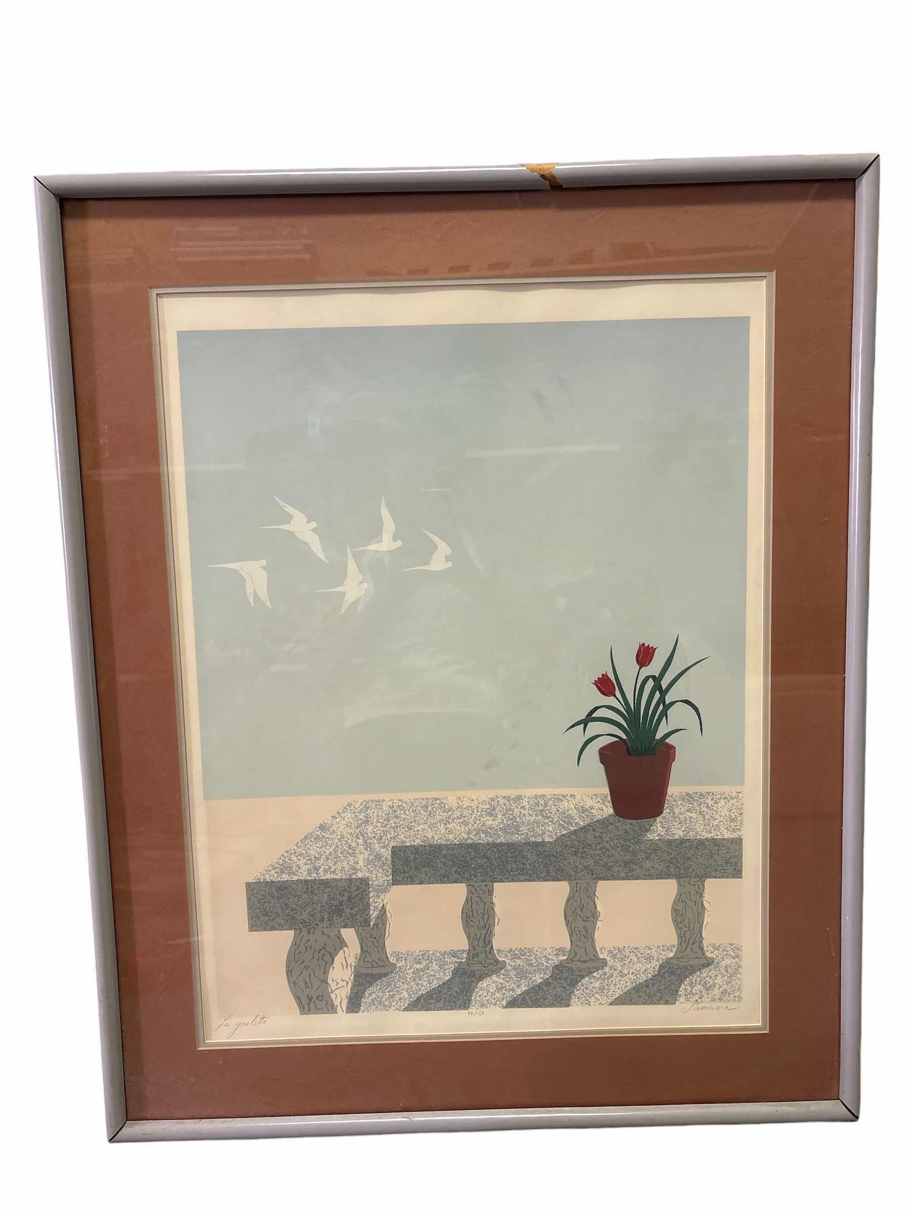 Photo 1 of VINTAGE FRAMED MODERN ART PRINT BY CAROL EYTINGE “HOMEWARD BOUND” SIGNED BY FRENCH ARTIST SAMAMA 27”X33”