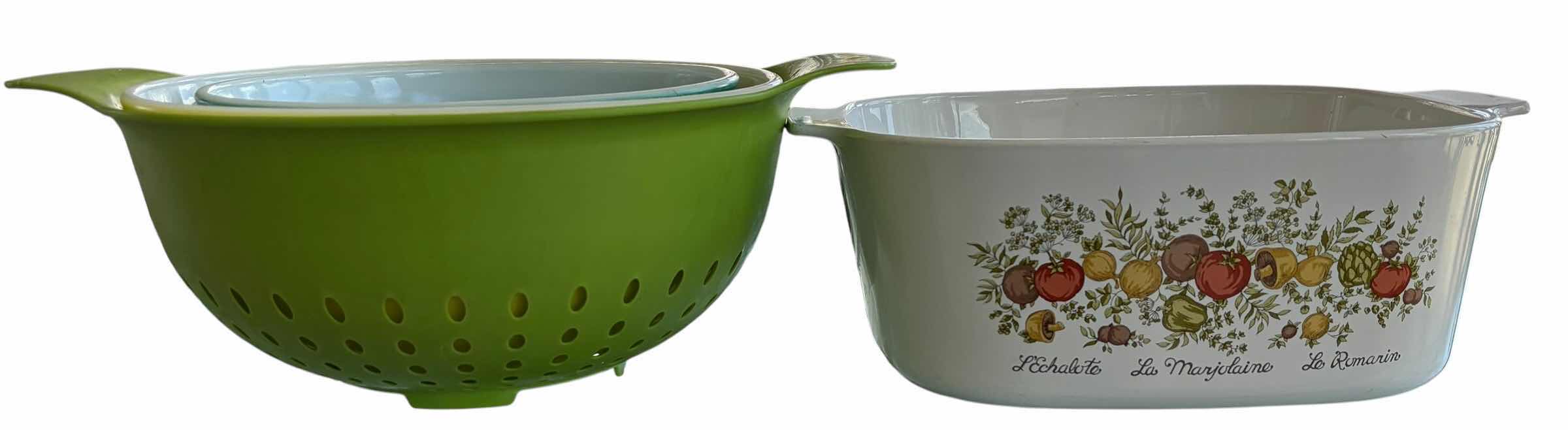 Photo 1 of VINTAGE CORNING WARE, COLANDER & MIXING BOWLS (2)