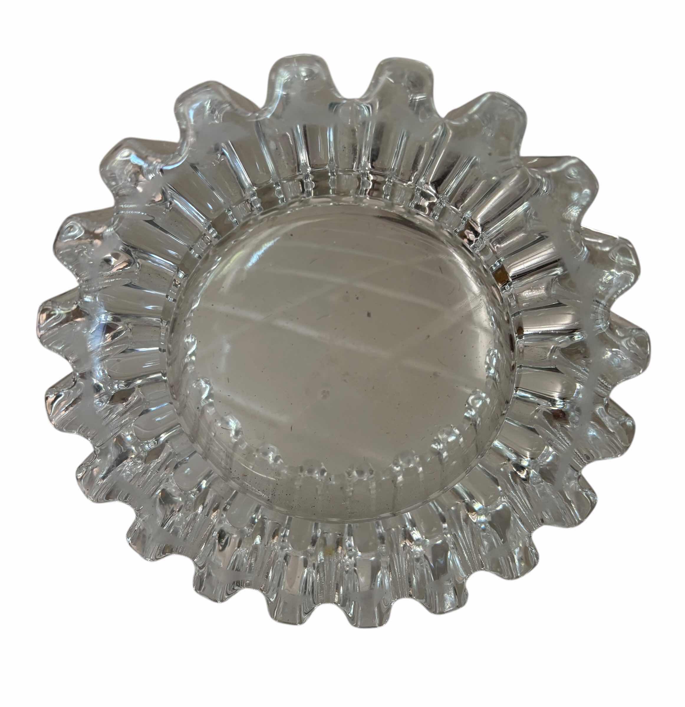 Photo 1 of VINTAGE HEAVY GLASS ASHTRAY 5”D