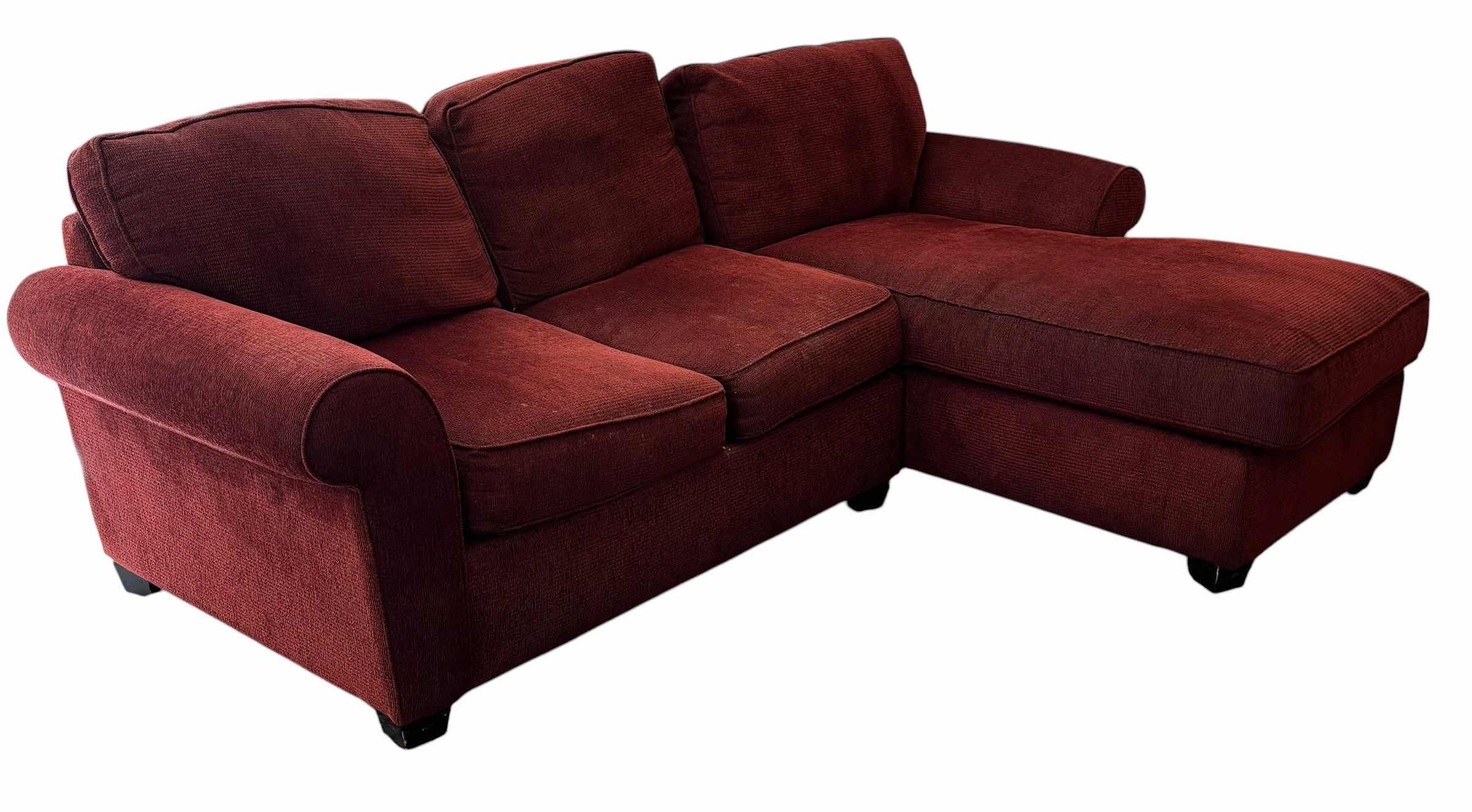 Photo 1 of RED UPHOLSTERED CHAISE SECTIONAL SOFA 37” X 92” X 35”H