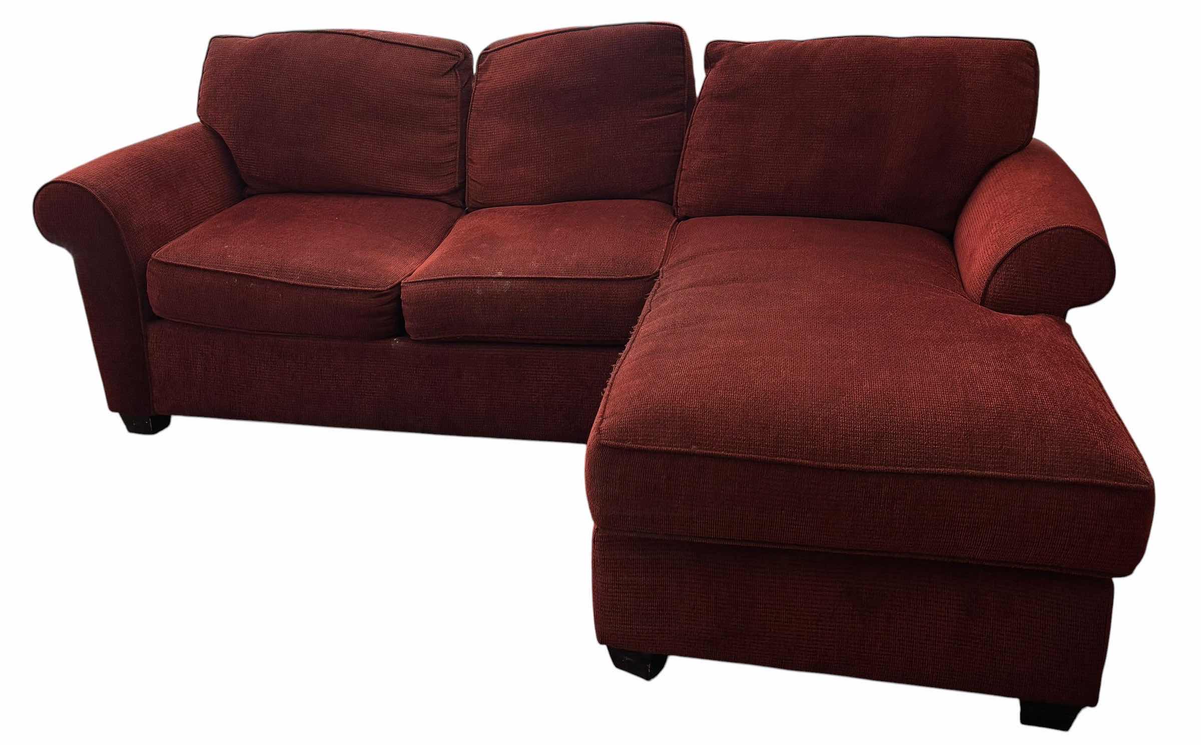 Photo 1 of RED UPHOLSTERED CHAISE SECTIONAL SOFA 37” X 92” X 35”H