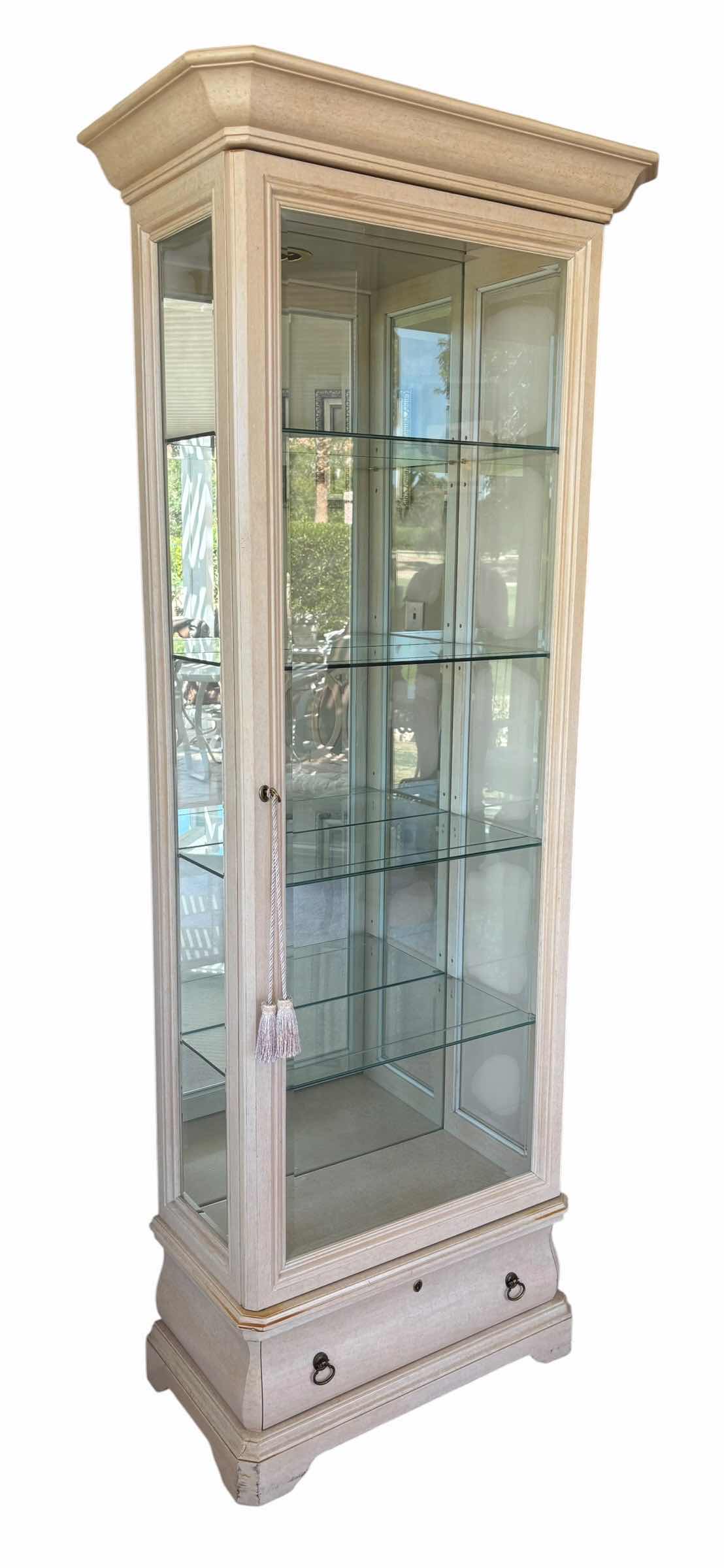 Photo 1 of CURIO CABINET WITH 4 GLASS SHELVES & KEY TO DOOR LOCK 13” X 25” X 77”H