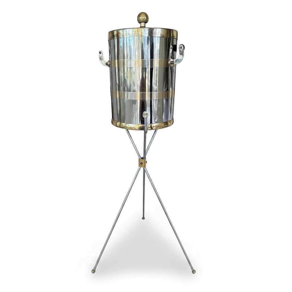 Photo 1 of MID-CENTURY STEEL CHAMPAGNE-WINE TABLE SIDE COOLER H31”