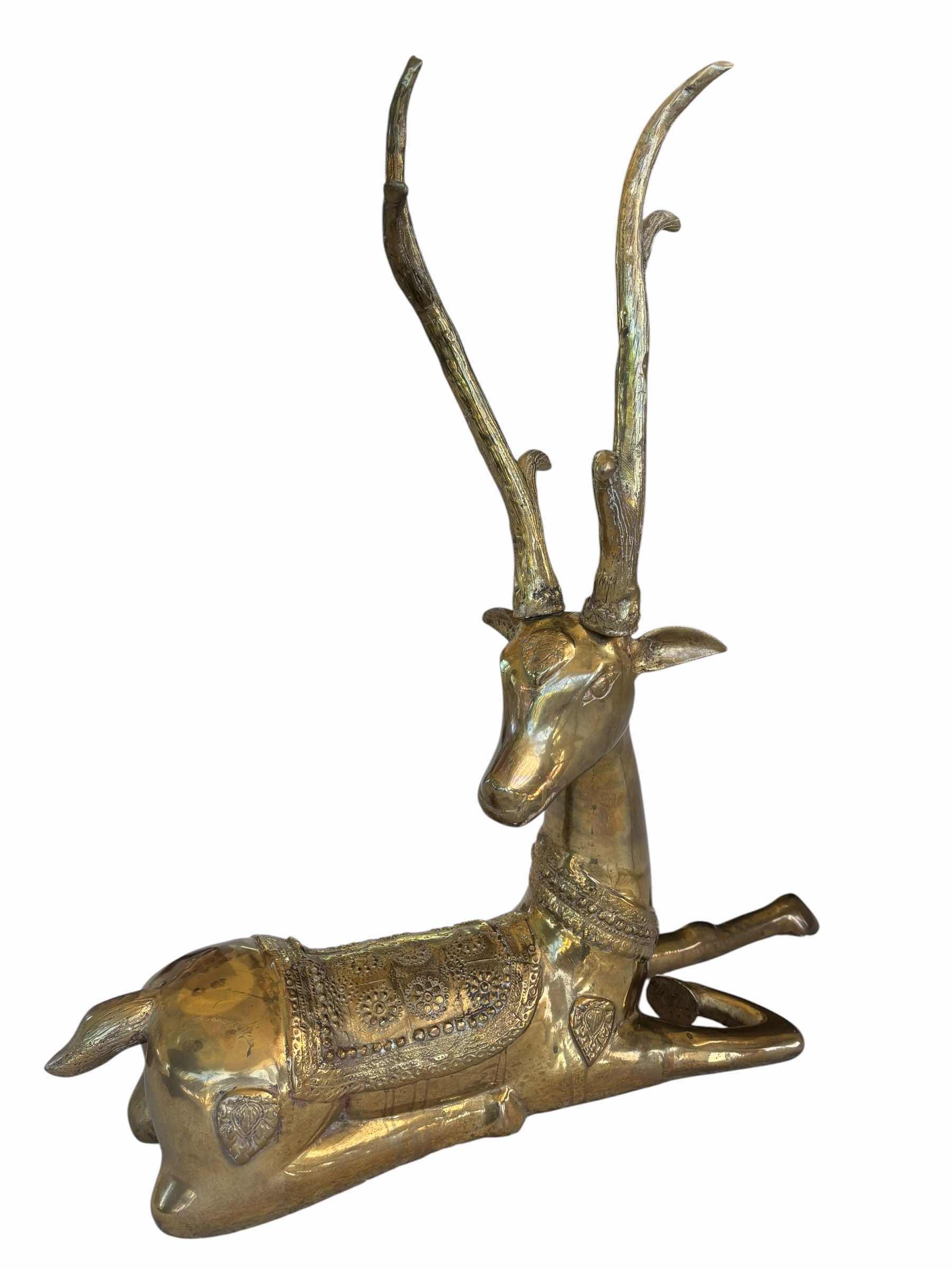 Photo 1 of VINTAGE HOLLYWOOD REGENCY STYLE BRASS DEER SCULPTURE H24” $2000