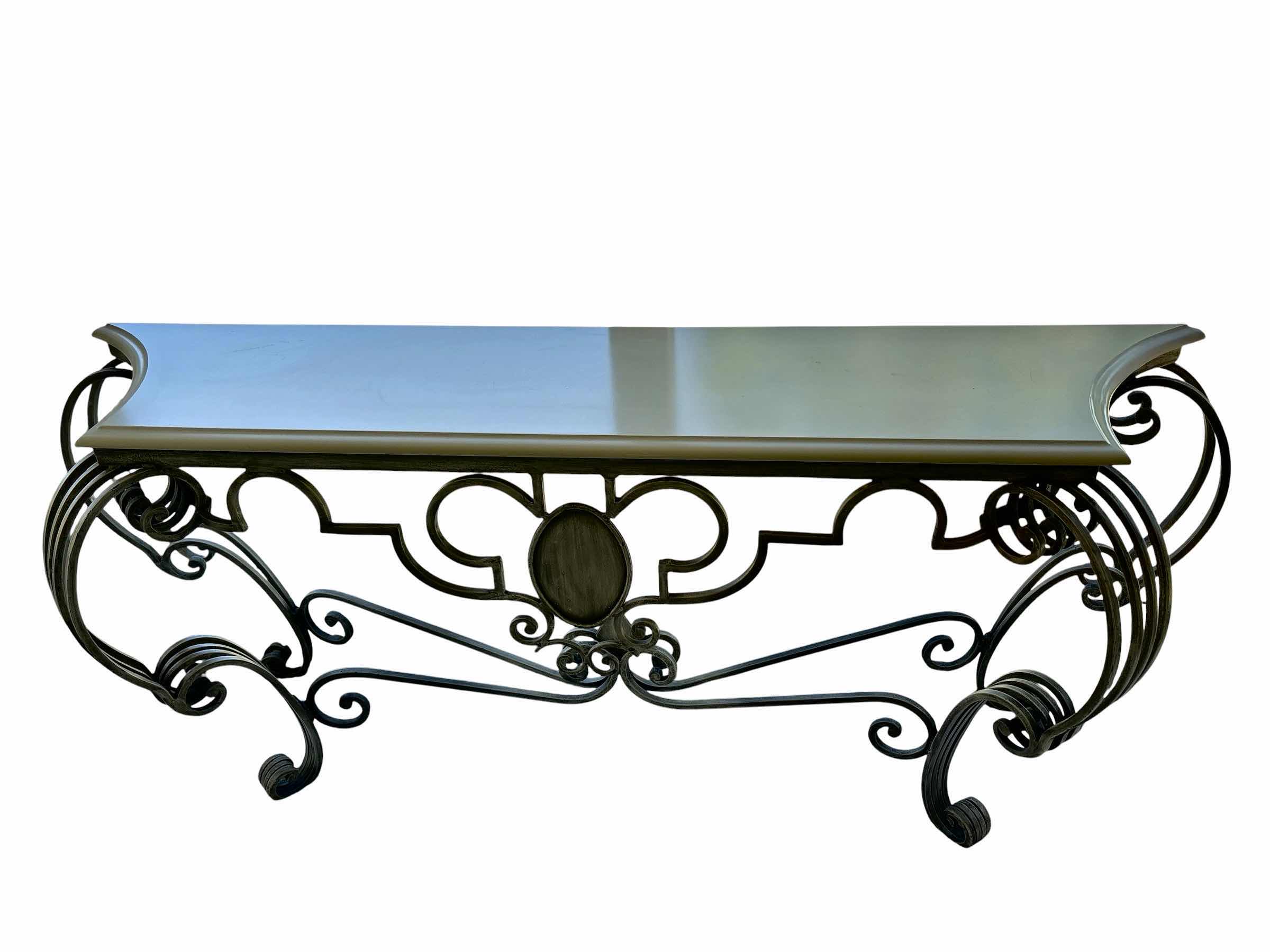 Photo 1 of FRENCH SCROLL WROUGHT IRON CONSOLE TABLE W CREAM COLOR TOP 67”X16.5”H28”