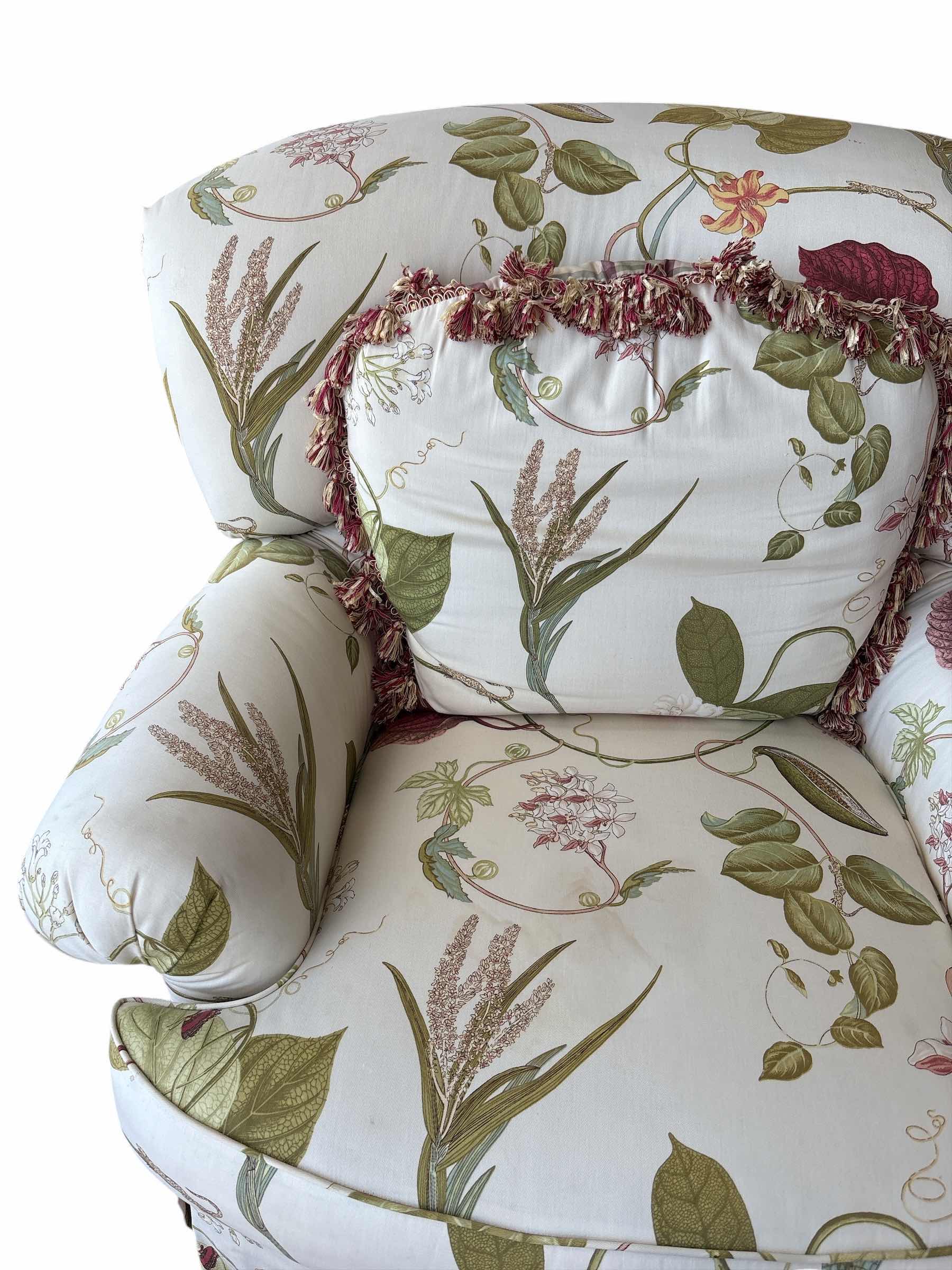Photo 1 of VINTAGE ARMCHAIR W FLORAL CHINTZ FABRIC AND MATCHING SKIRTED BASE H33” $625