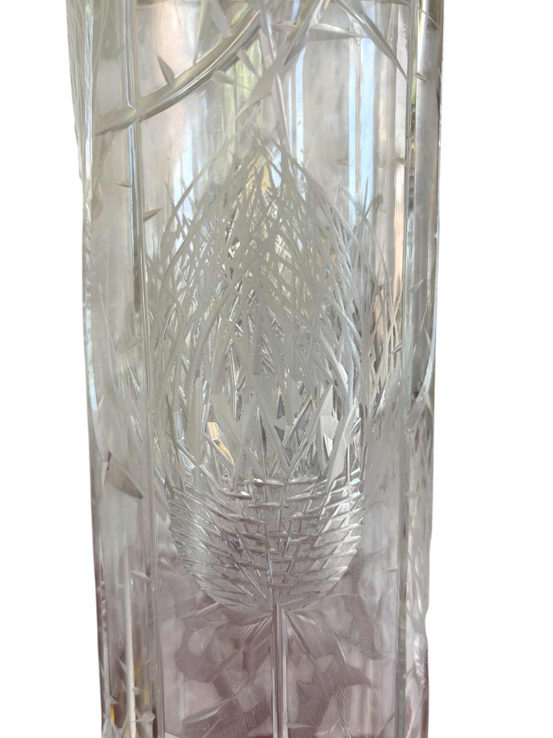 View 3 of JOSEPH SVARC DECO CRYSTAL VASE ENGRAVED CUT GLASS H14” $675