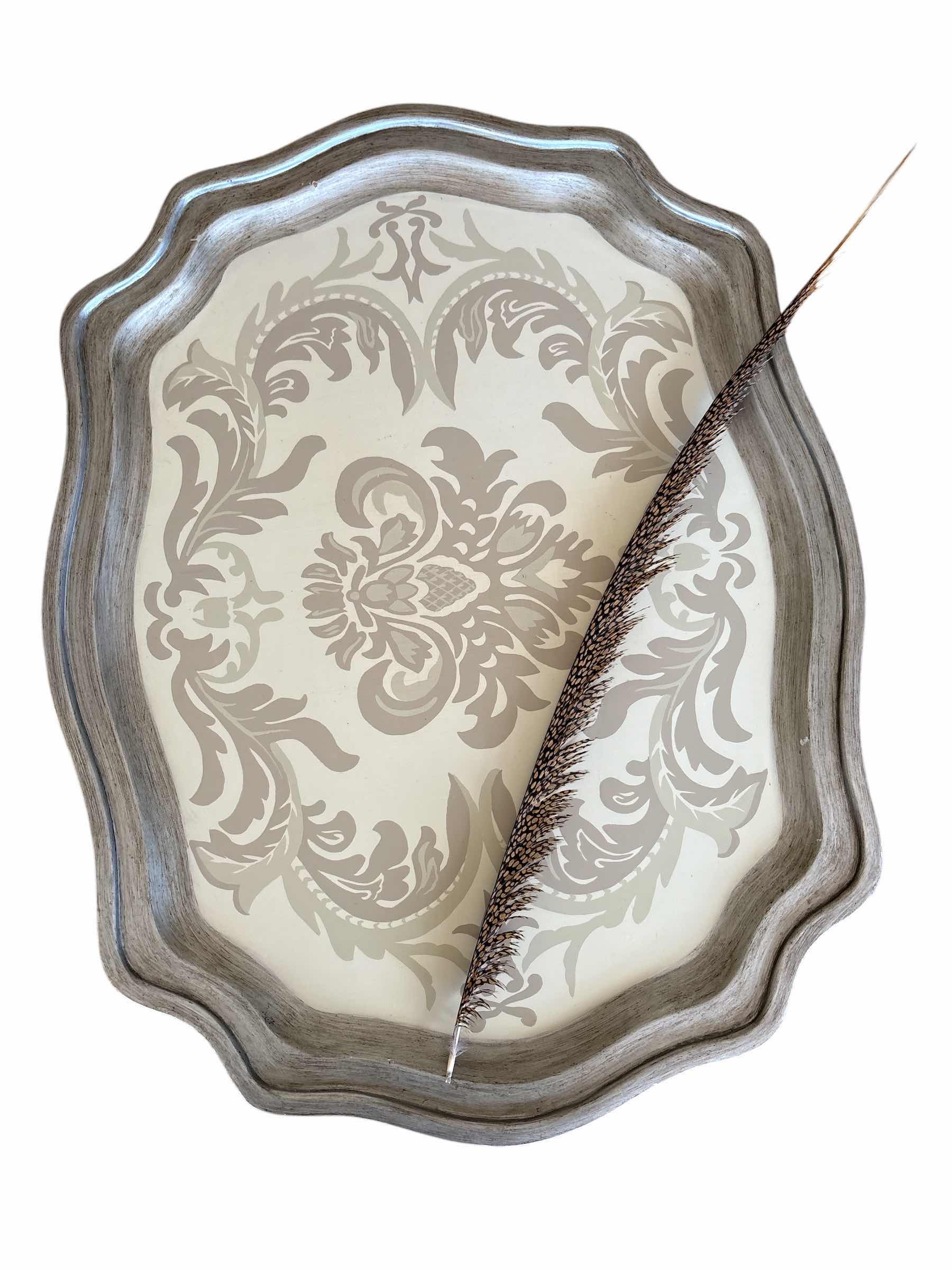 Photo 1 of DAMASK PATTERN TRAY W FEATHER L27”