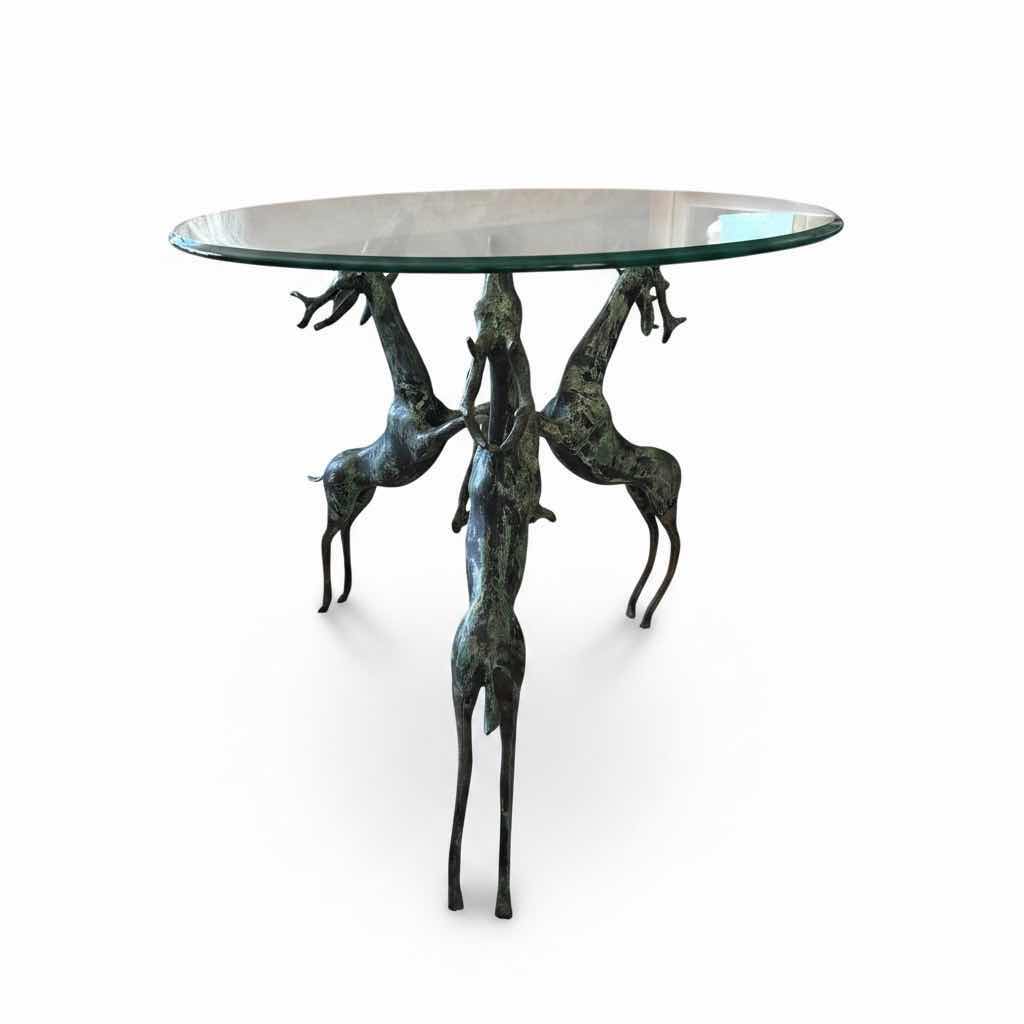 Photo 1 of ROUND GLASS TOP ACCENT TABLE W REARING DARK BRONZE FINISH BASE H24”
