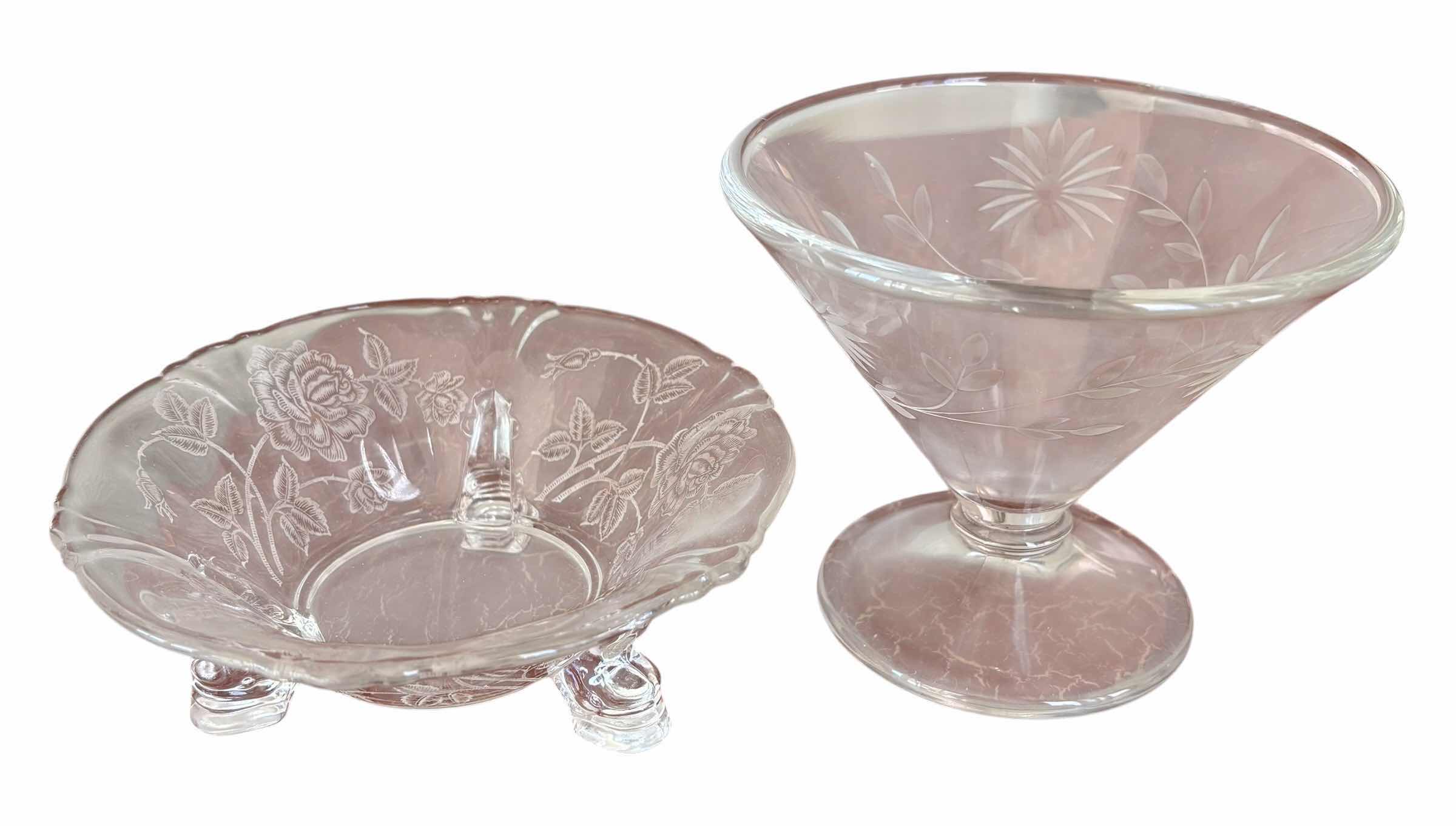 Photo 1 of CRYSTAL ROUND BUTTER DISH, KOSTA BOFA KIRSTEN GLASS BOWL, & VINTAGE MINT BOWLS (3)